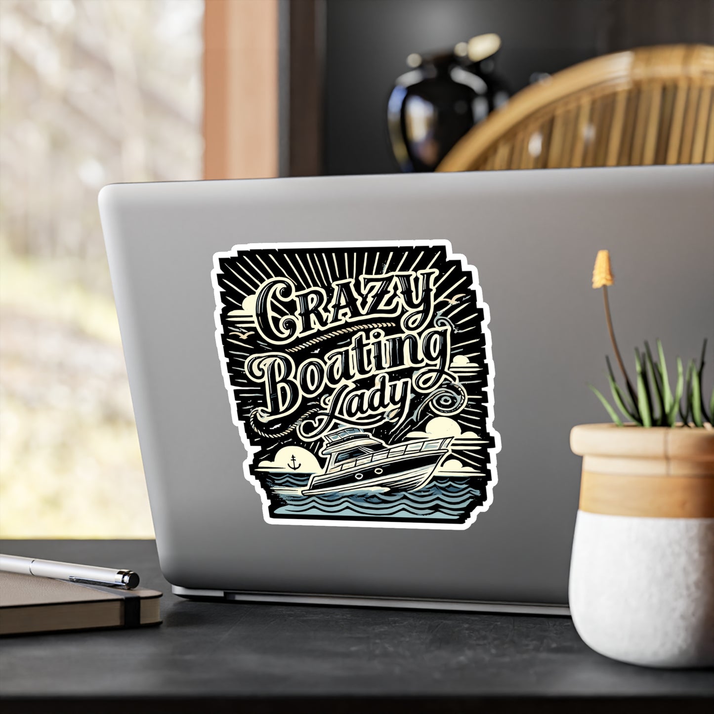 Crazy Boating Lady - Boating Sticker for Car Window Laptop Sticker. Water Bottle Sticker, Vinyl Lady Decal, Boat Sticker - Boating Gift