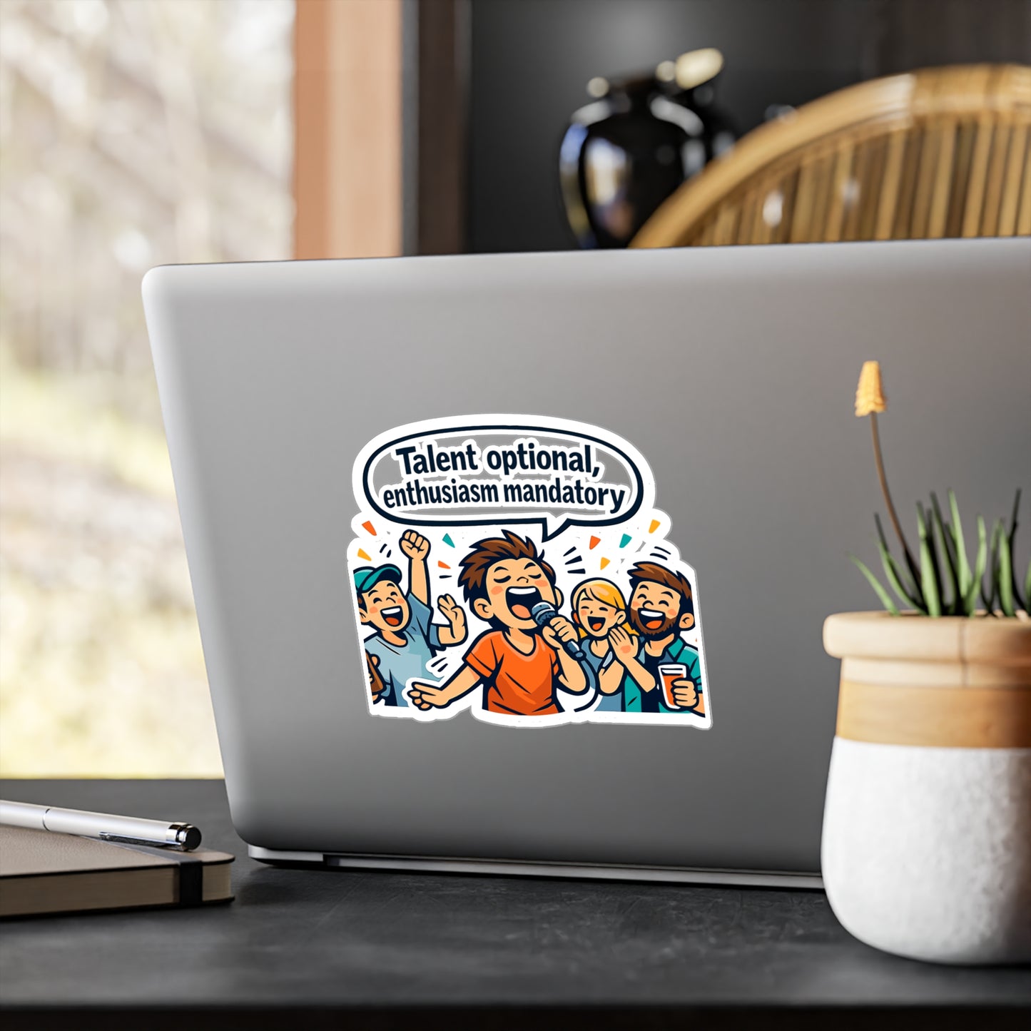 Karaoke Sticker "Talent optional, enthusiasm mandatory" Funny Music Beer Booze decals, Waterproof Vinyl sticker for Laptop, Water Bottle