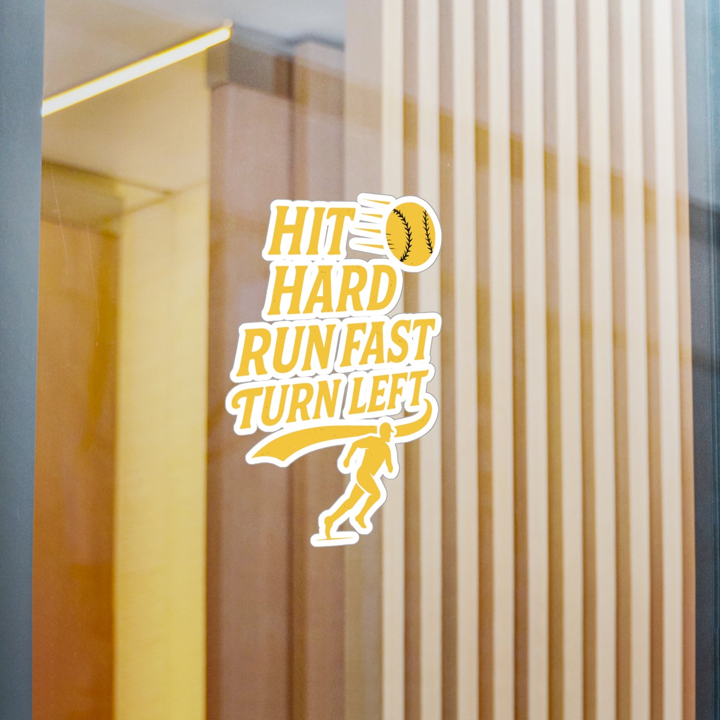 Baseball Sticker – "Hit Hard Run Fast Turn Left" Decals for Softball Fans, Waterproof Vinyl Swing Batter Laptop & Water Bottle Decor
