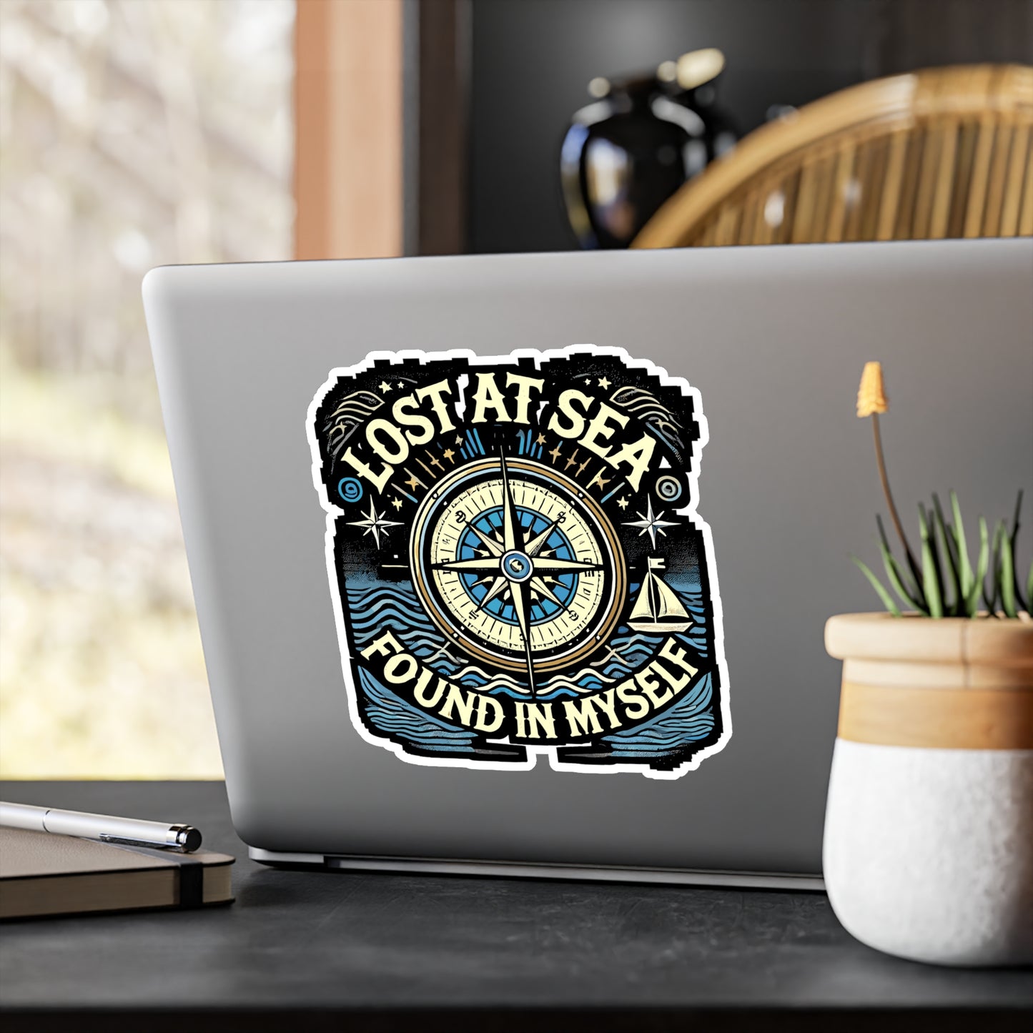 Lost at Sea Found in Myself - Nautical compass Sticker for Laptop Sticker. Water Bottle Sticker, Vinyl Maritime Decal - Nautical compass Gift