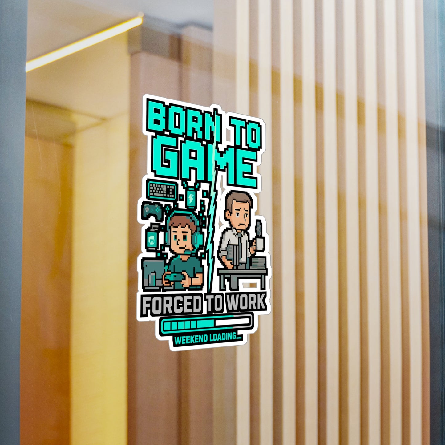 Gaming Sticker "Born To Game Forced To Work" – Funny Gamer Decals for Laptop, Video Games Vinyl, Waterproof for Water Bottle