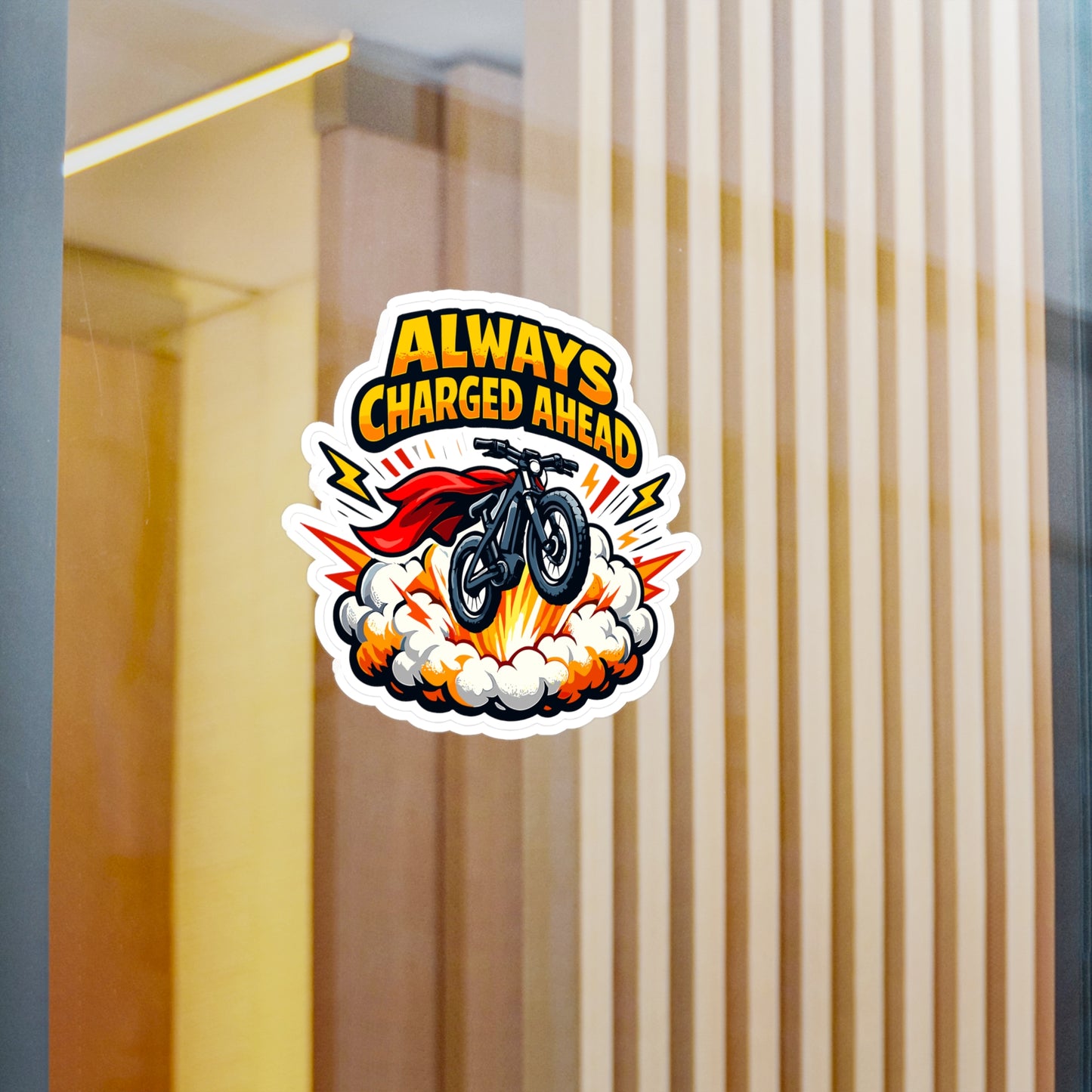 E-Bike Sticker "Always Charged Ahead" – Electric Bike eCycling Decals, Waterproof Vinyl for Laptop, Water Bottle