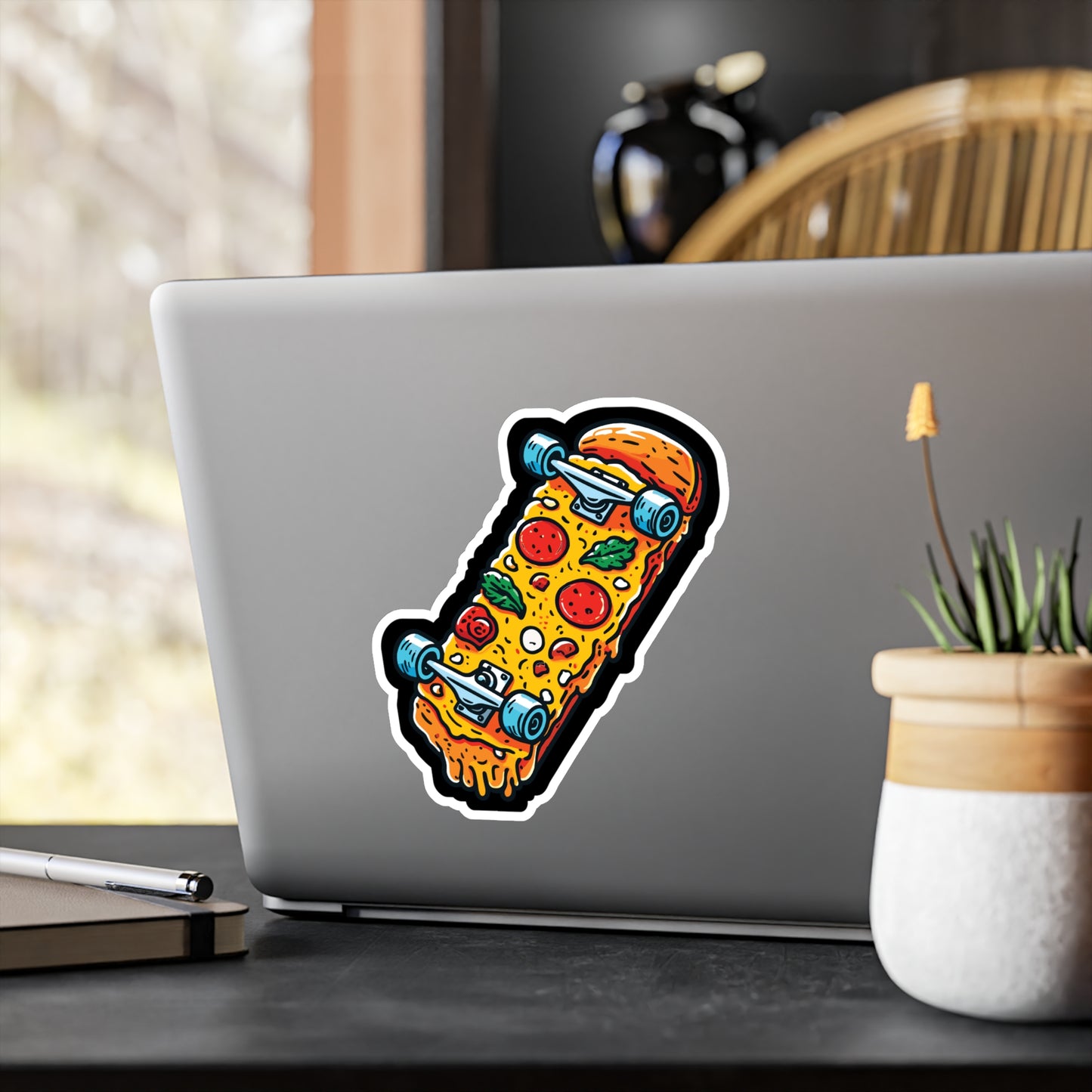 Pizza Skateboard - Skateboarding Sticker for Laptop Sticker. Water Bottle Sticker, Vinyl Skateboarder Decal - Skateboarding Gift