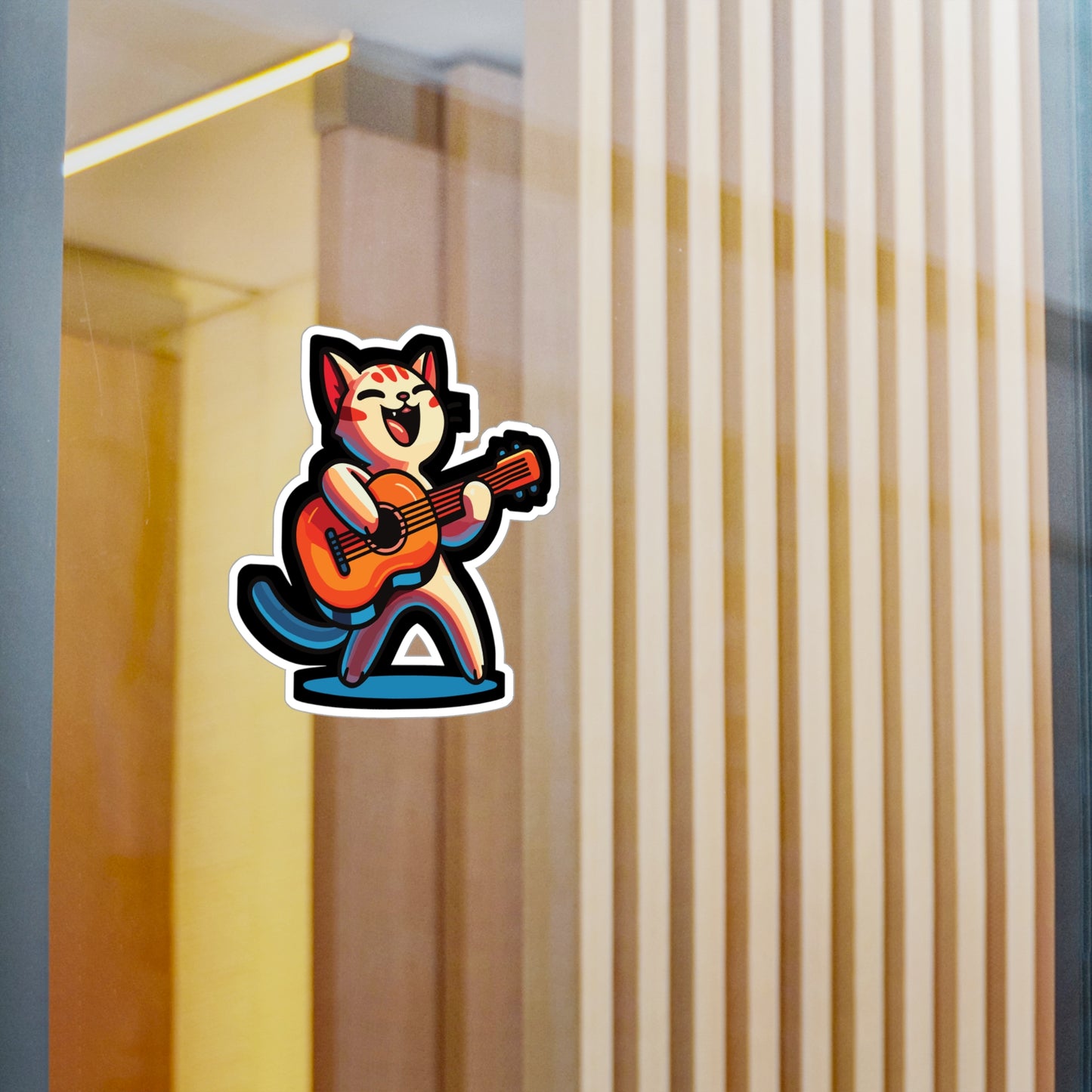 Musician Cat Violin - Guitar Sticker for Car Window Laptop Sticker. Water Bottle Sticker, Vinyl Player Decal, Music Sticker - Guitar Gift