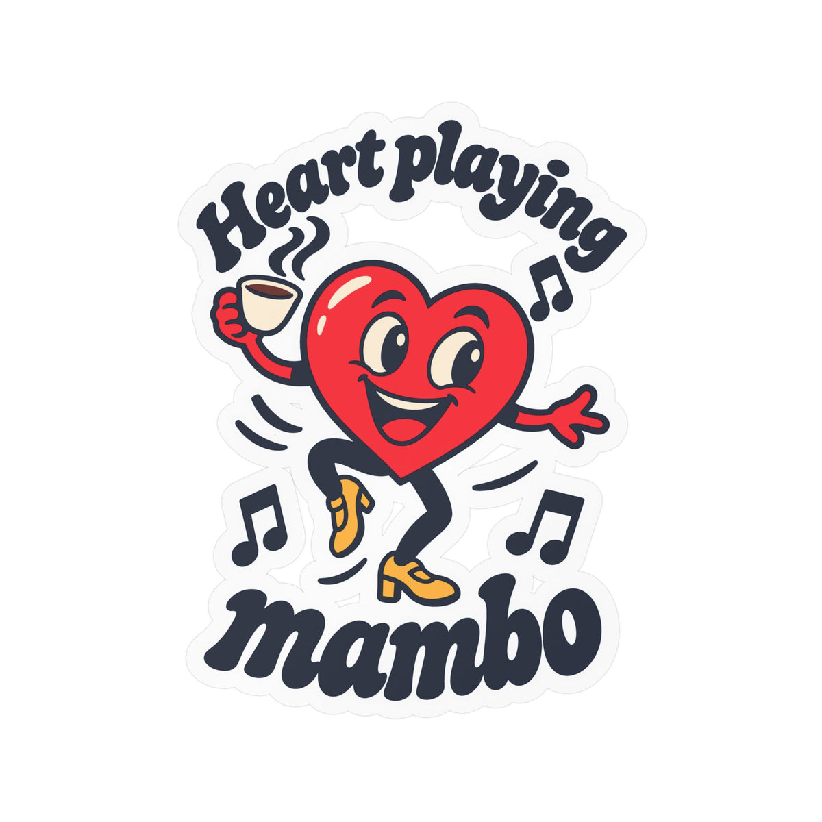 Cartoon Sticker Heart Playing Mambo - Espresso and Music Design Decals for Laptop and Water Bottle
