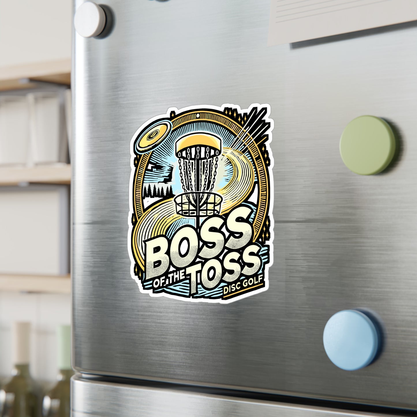 Boss of the Toss – Disc Golf Vinyl Decal for Car Window, Laptop & Water Bottle | Chains Design – Perfect Disc Golf Gift