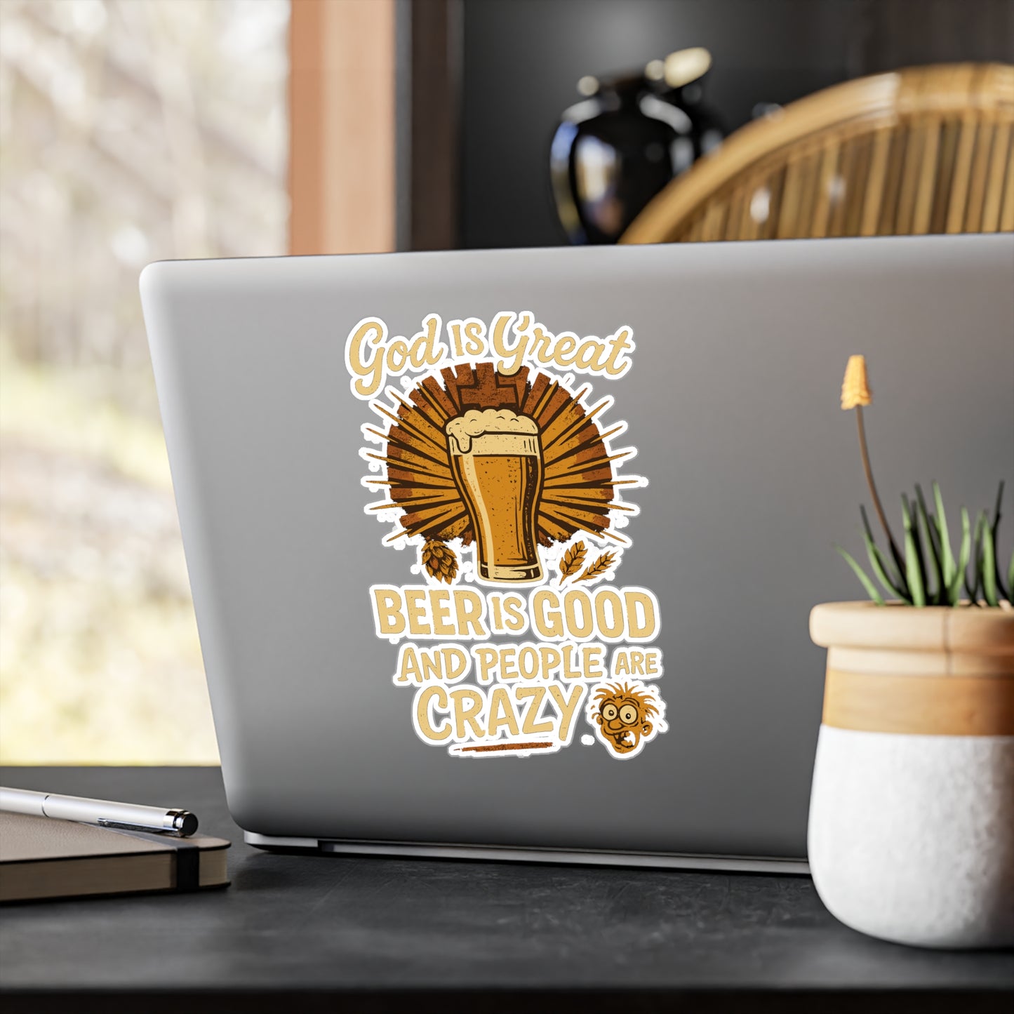 Beer Is Good And People Are Crazy - Beer Sticker for Laptops, Water Bottles, Gifts, Funny Drinking Decal