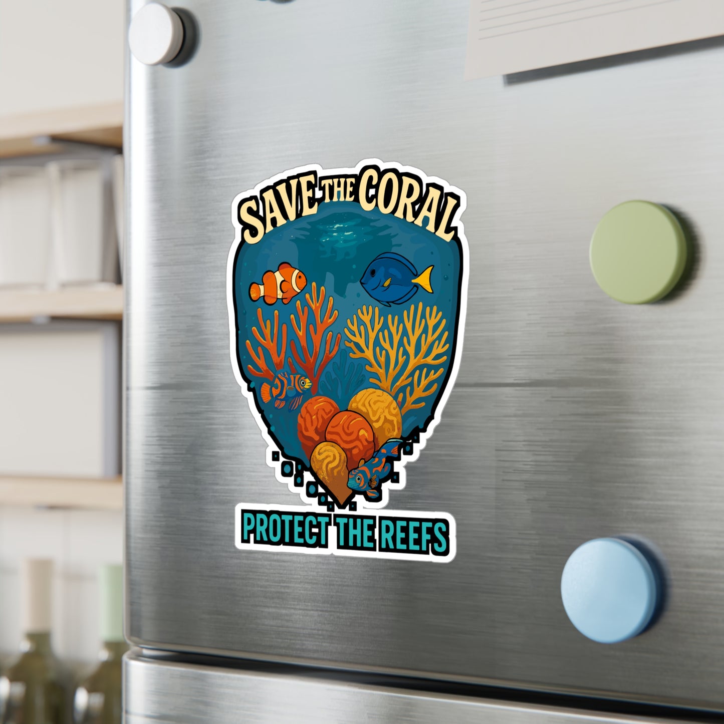 Save The Coral Protect The Reefs – Ocean Conservation Sticker for Laptop or Water Bottle | Vinyl Reef Decal, Marine Life Gift