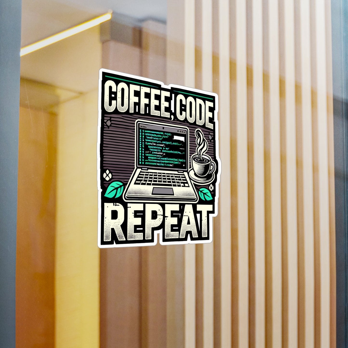 Coffee Code Repeat - Coding Sticker for Laptop Sticker. Water Bottle Sticker, Vinyl Coffee Decal - Coding Gift