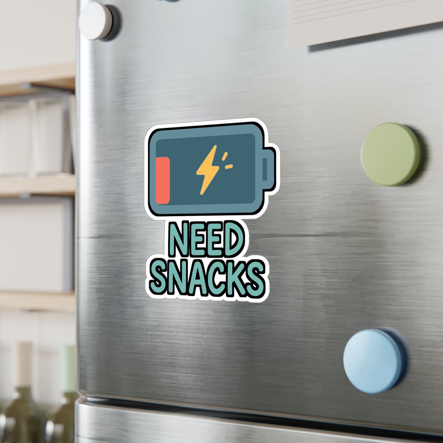 Energy Sticker – "Need Snacks" Vinyl Decals for Laptops, Water Bottles, Waterproof | Fun Energy, Exhaustion & Hunger Fatigue Design
