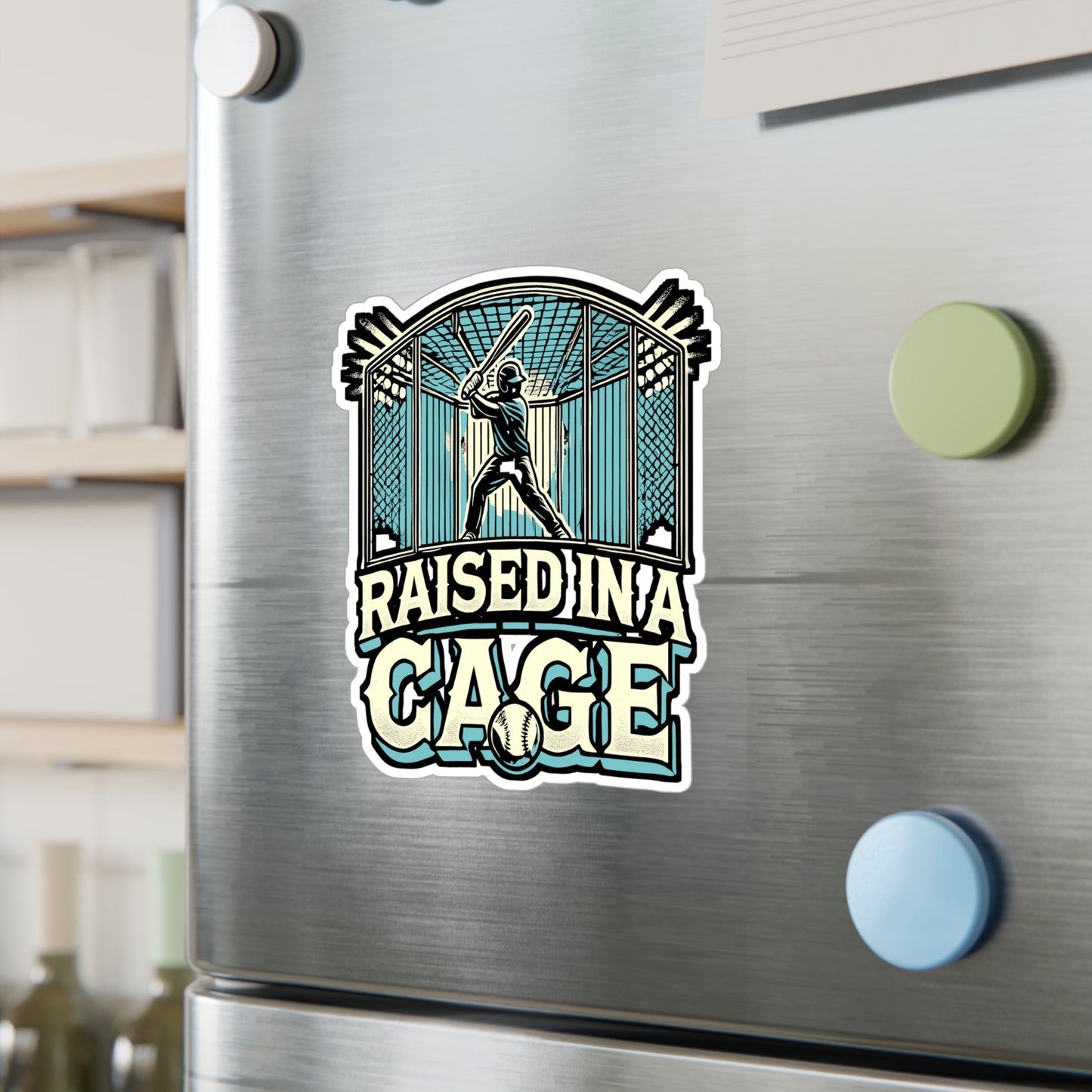 Raised In A Cage – Baseball Sticker for Car, Laptop, or Water Bottle | Vinyl Softball Decal & Game Day Gift