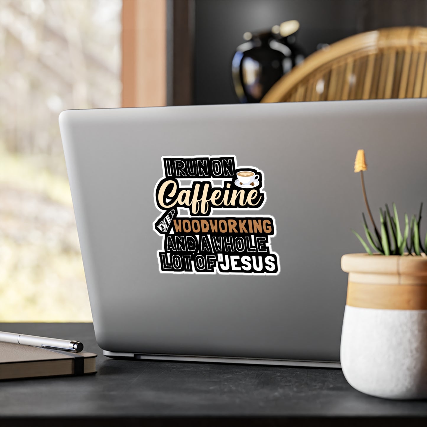 I Run On Caffeine Woodworking And A Whole Lot of Jesus - Carpenter Sticker for Laptop Sticker. Water Bottle Sticker, Vinyl Woodworker Decal - Carpenter Gift