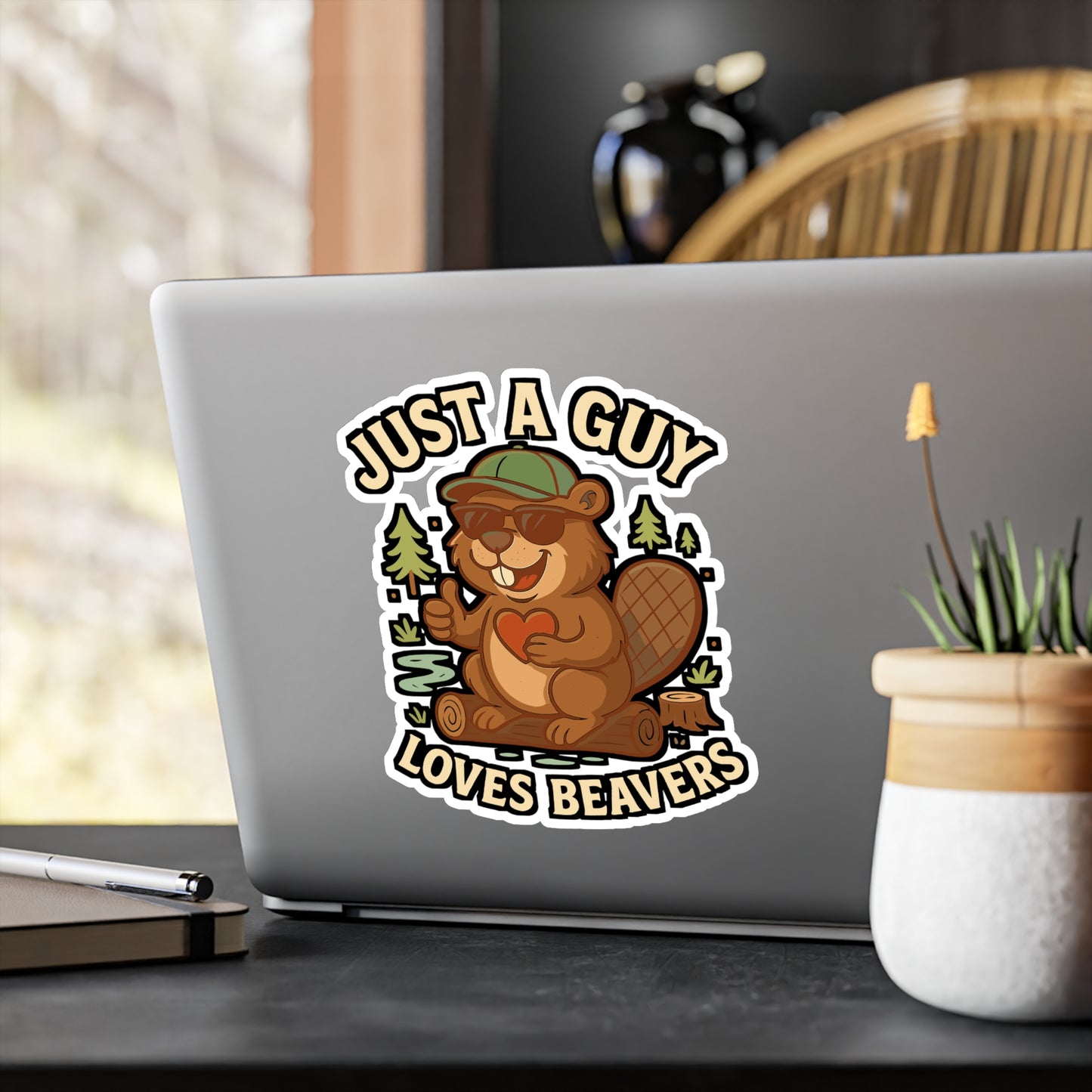 Just A Guy Who Loves Beavers - Beaver Sticker for Laptop, Water Bottle - Funny Gift for Men, Nature Lovers