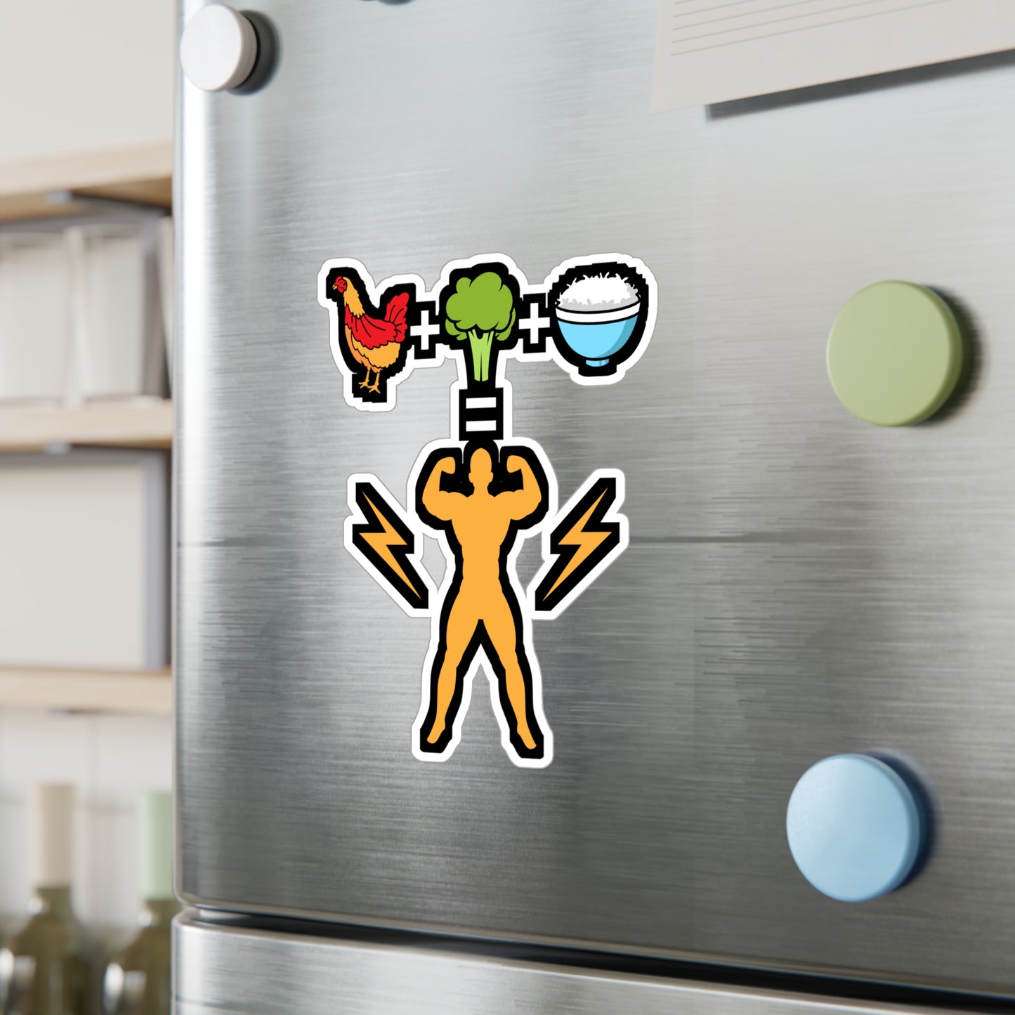 Chicken Broccoli and Rice = bodybuilder - Bodybuilding Sticker for Laptop Sticker. Water Bottle Sticker, Vinyl Flex Decal - Bodybuilding Gift