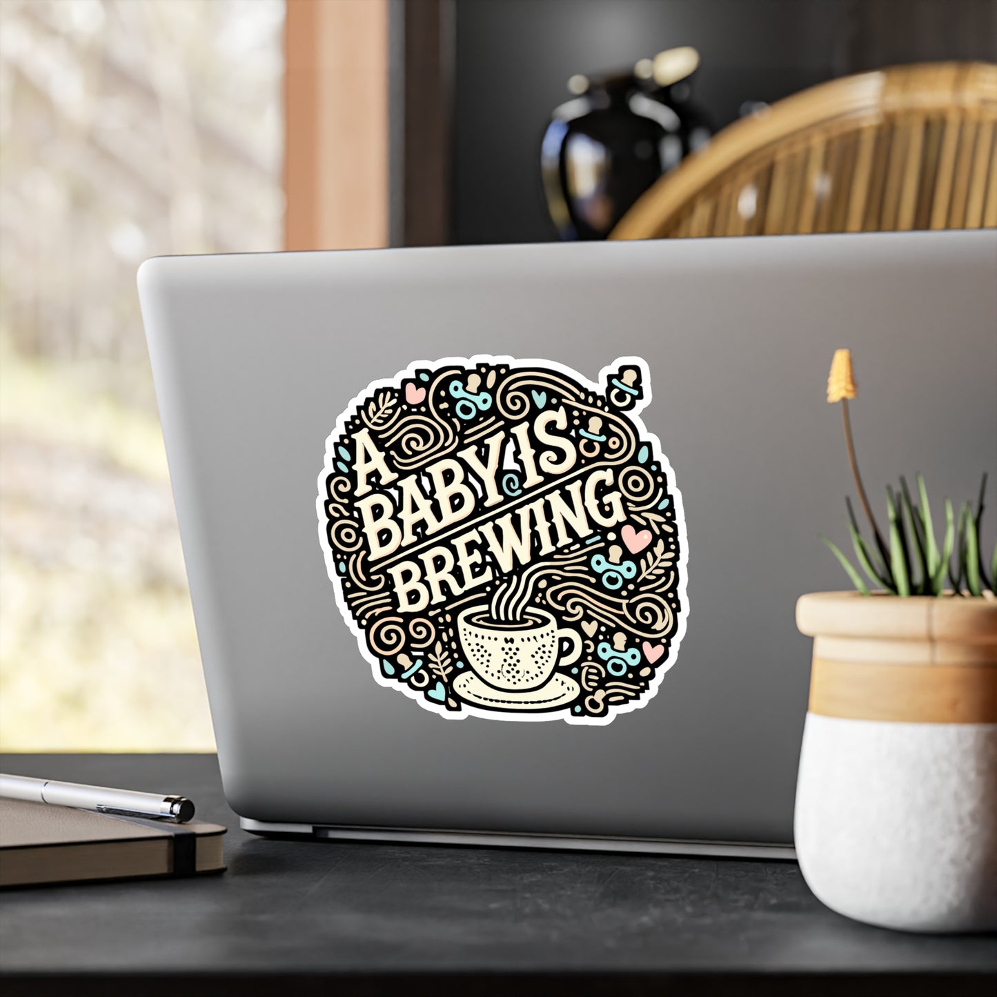 A Baby Is Brewing – Vinyl Pregnancy Announcement Sticker for Laptop & Water Bottle | Cute Pregnancy Gift