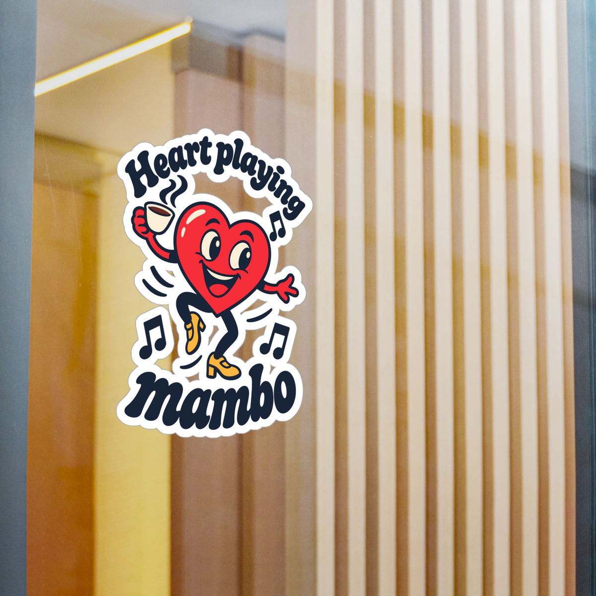 Cartoon Sticker Heart Playing Mambo - Espresso and Music Design Decals for Laptop and Water Bottle