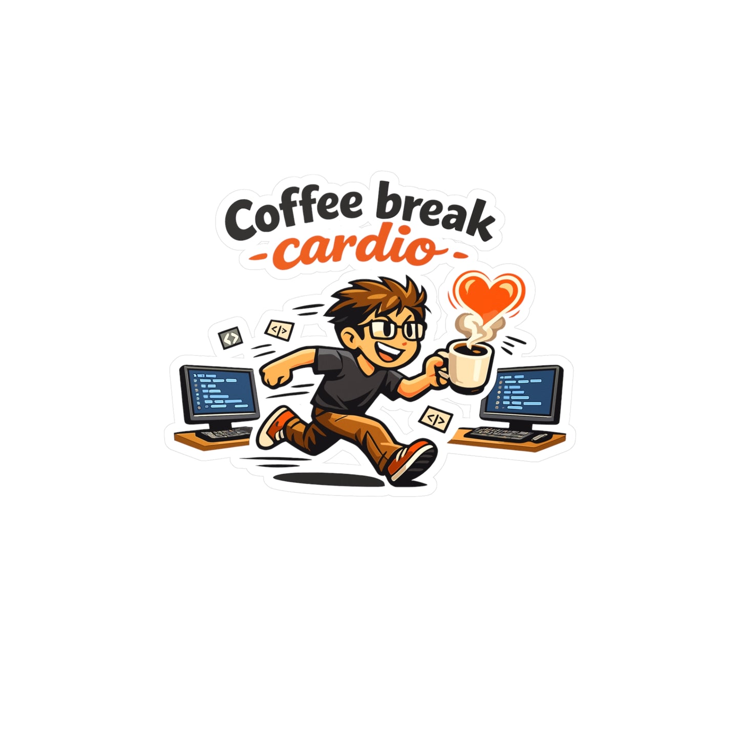 Coding Sticker Coffee Break Cardio Funny Programmer Vinyl Decals, Waterproof Laptop Water Bottle, Source Code Semicolon Humor