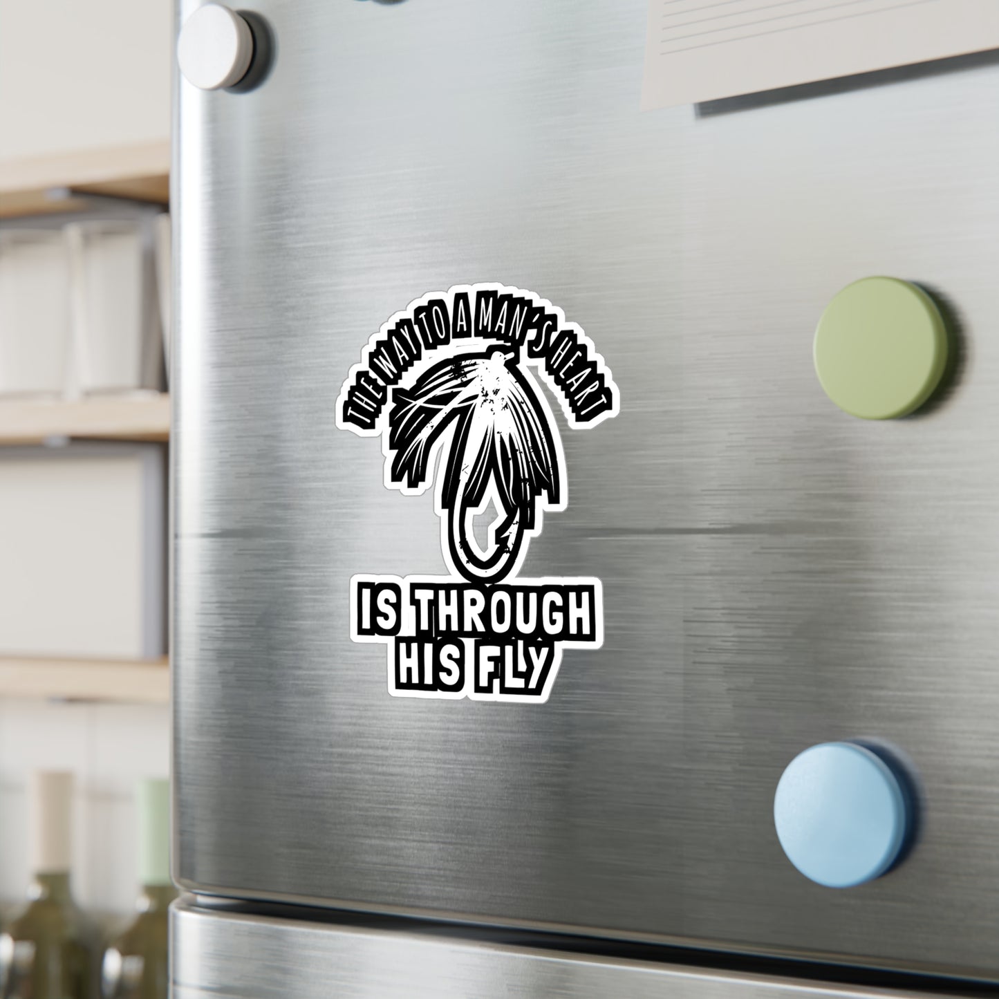 The Way To A Man's Heart is Through His Fly - Fly-fishing Sticker for Laptop Sticker. Water Bottle Sticker, Vinyl Angling Decal - Fly-fishing Gift