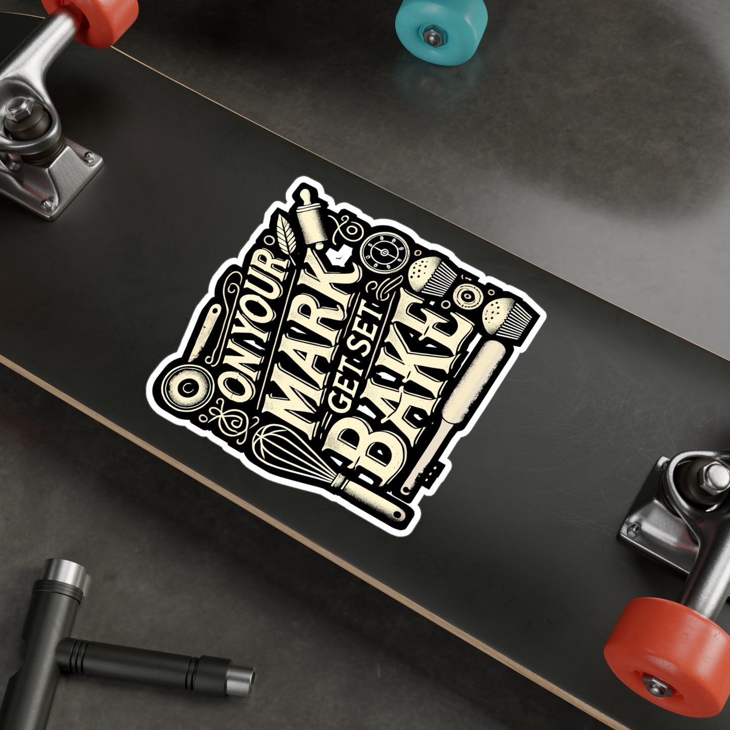 On Your Mark Get Set Bake - Baker Sticker for Car Window Laptop Sticker. Water Bottle Sticker, Vinyl Cake Decal, Baking Sticker - Baker Gift