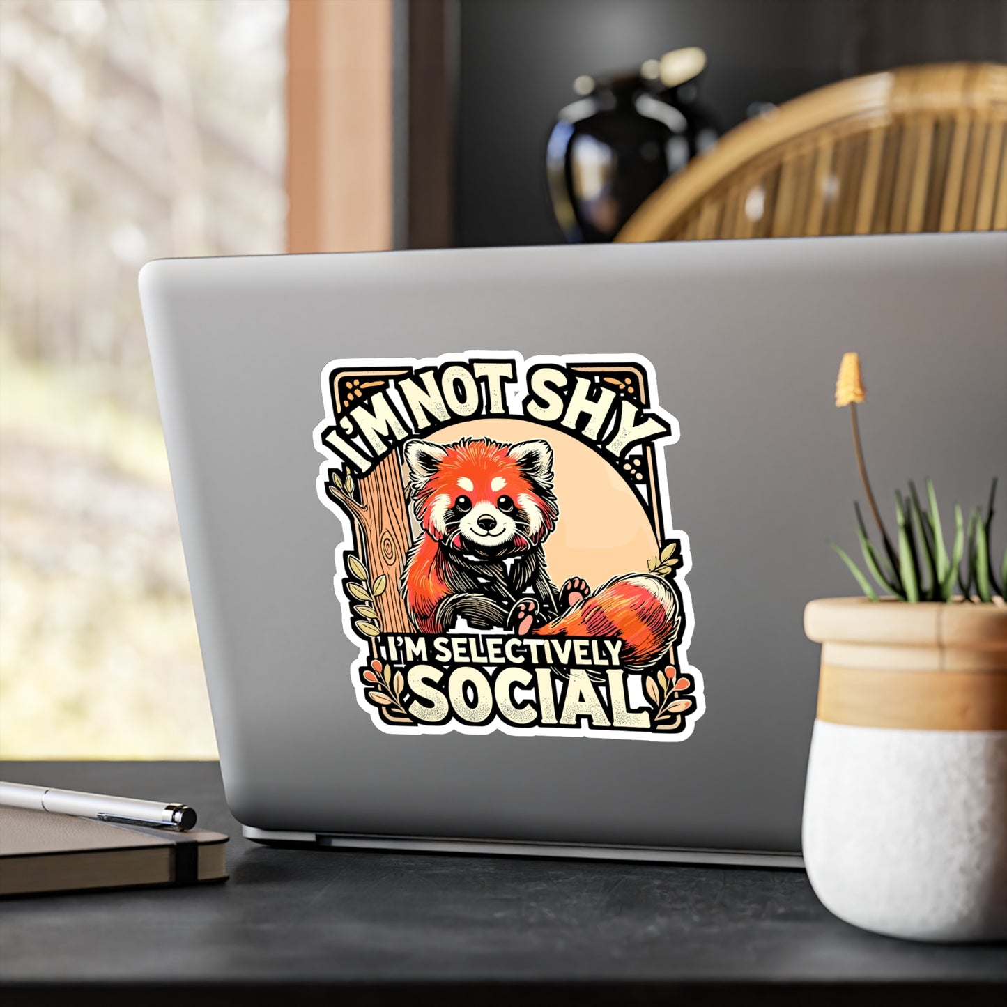 I'm Not Shy I'm Selectively Social – Introvert Sticker for Laptop or Water Bottle | Vinyl Red Panda Decal | Perfect Introvert Gift