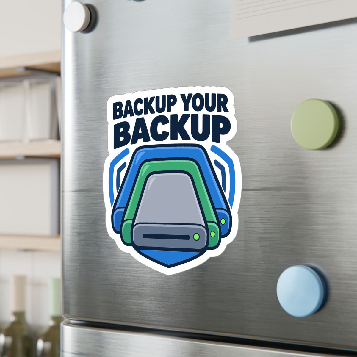Tech Sticker – Backup Your Backup, Reboot Button and Bandage Design, Decals for Laptop and Water Bottle