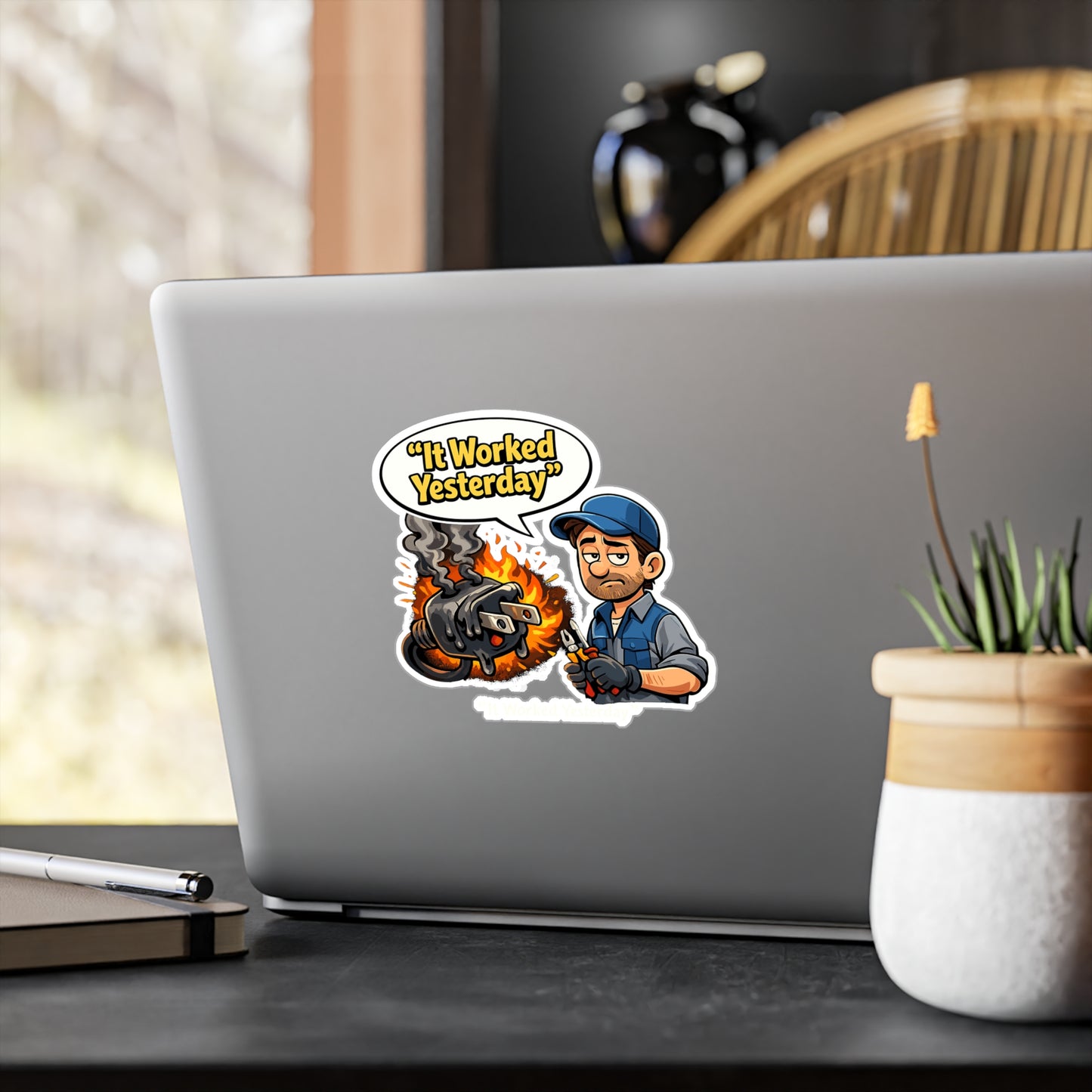 Electrician Sticker “It Worked Yesterday” Funny Vinyl Decals Waterproof for Laptop Tool Box Cable Wire Tech Gift