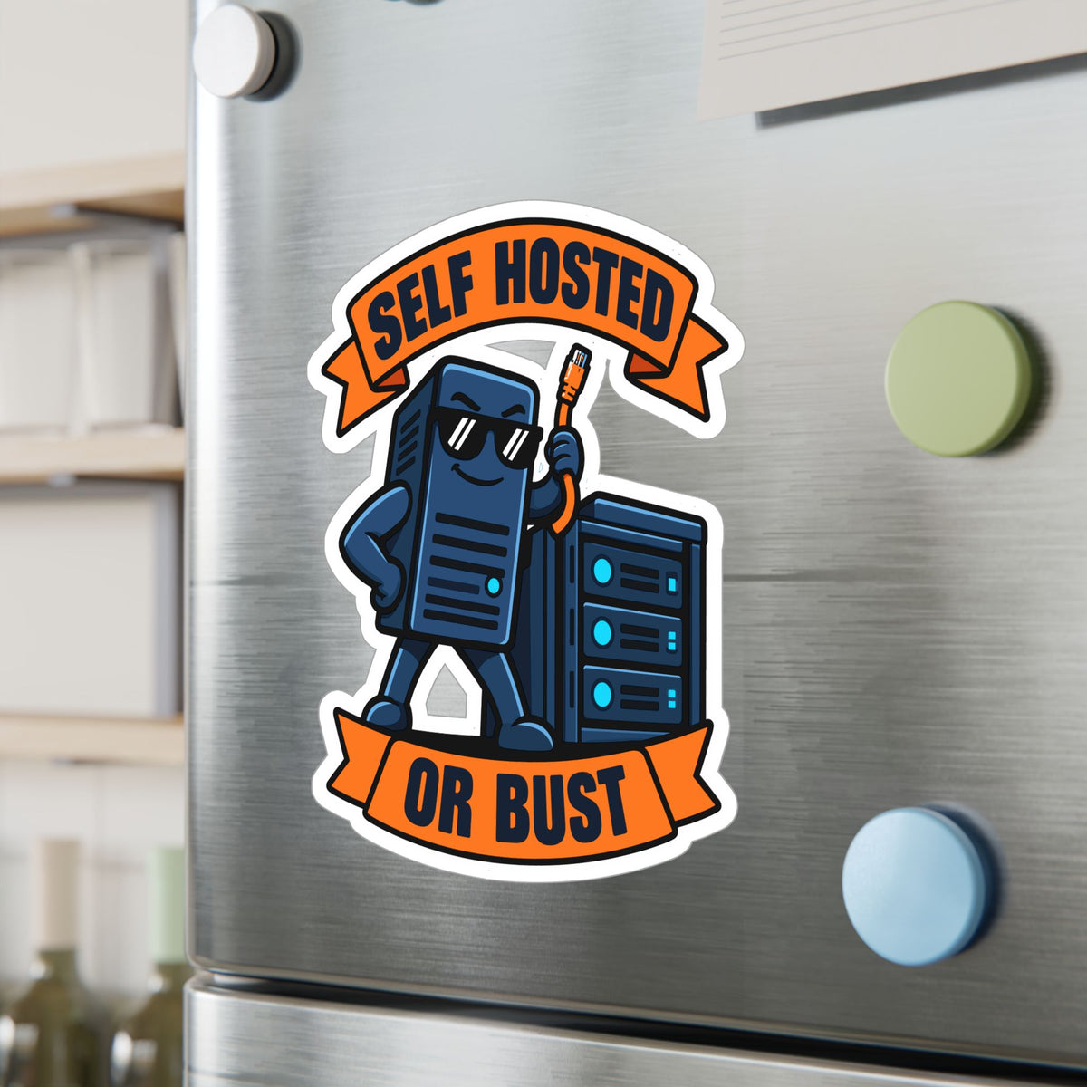 Server Sticker – Self Hosted Or Bust Sunglasses Design, Decals for Home Network Fans and Laptops