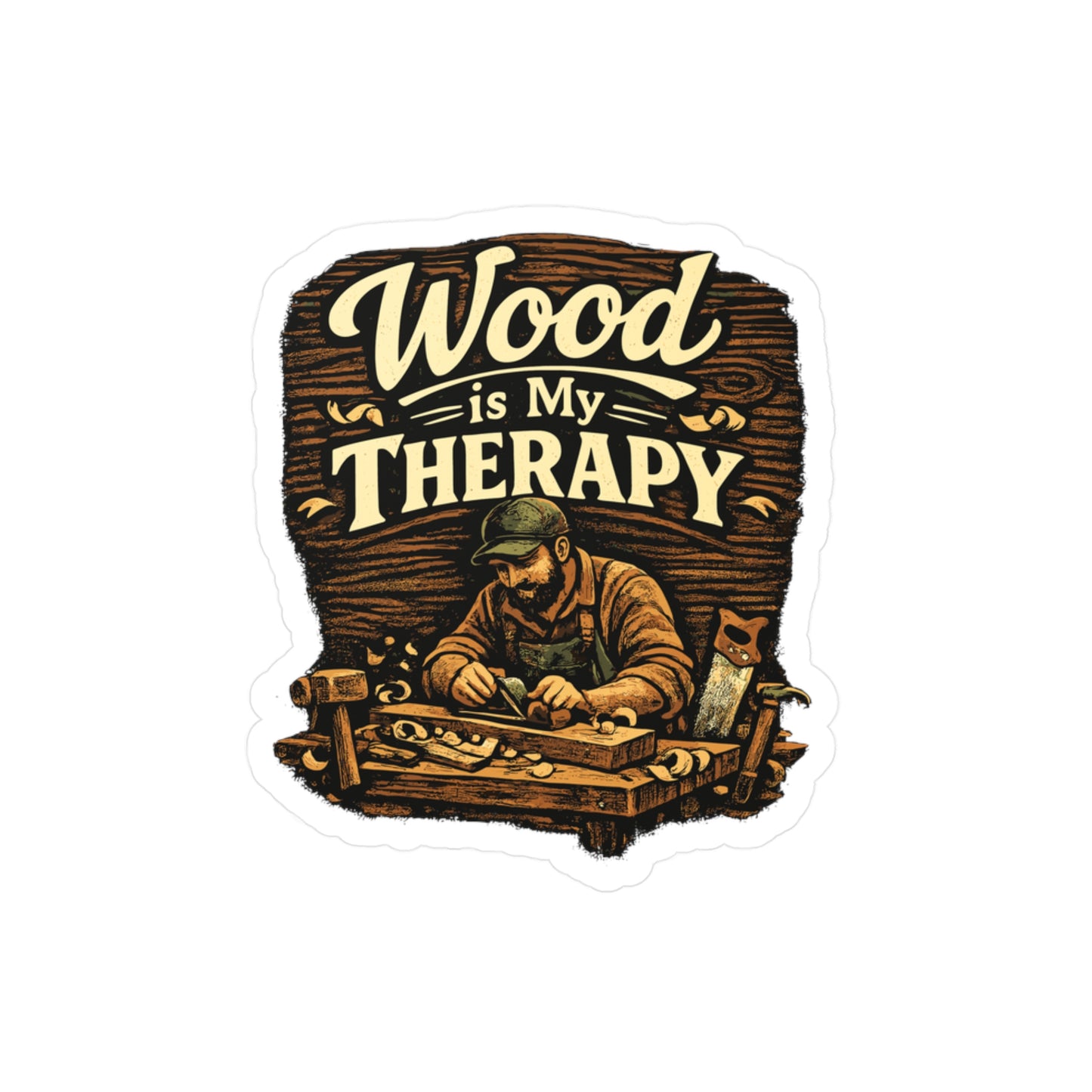 Carpenter Sticker Wood is My Therapy Funny Woodworker Vinyl Decals Waterproof for Laptop Water Bottle