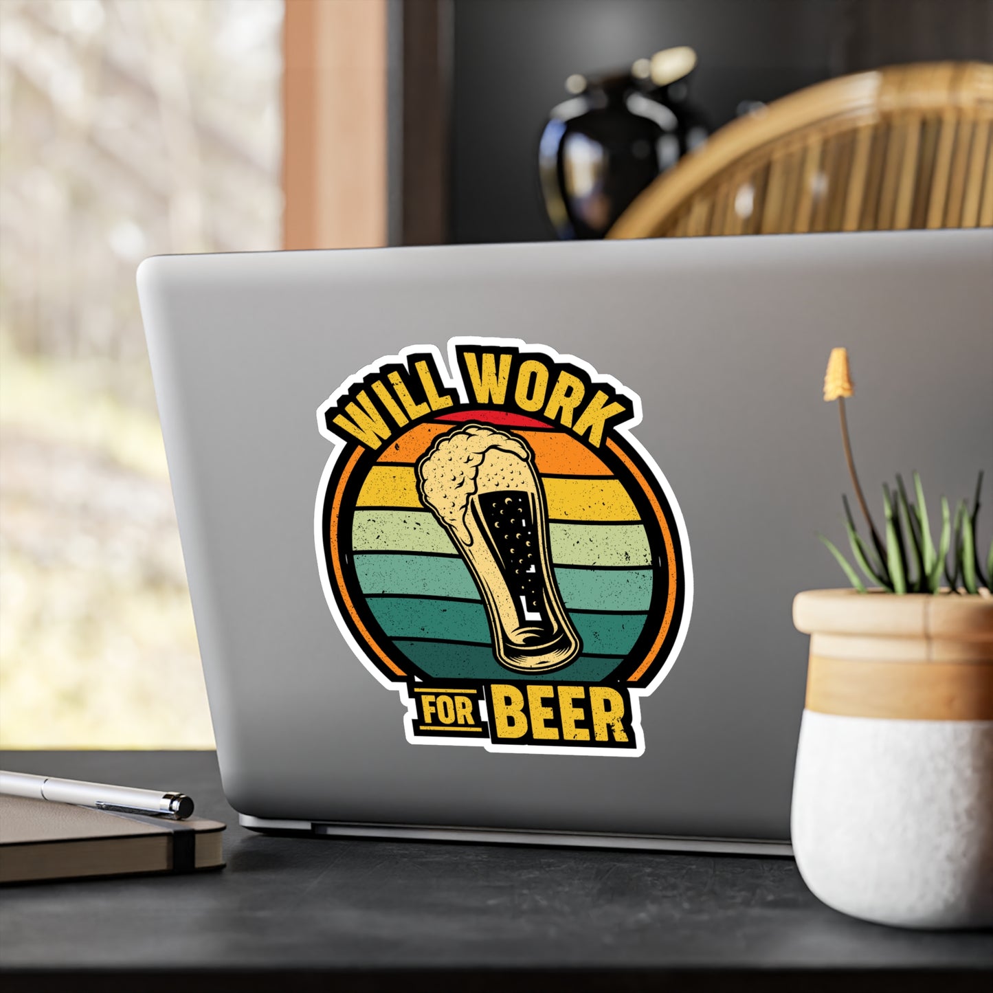 Will Work For Beer - Beer Sticker for Car Window Laptop Sticker. Water Bottle Sticker, Vinyl Alcohol Decal, Drinking Sticker - Beer Gift