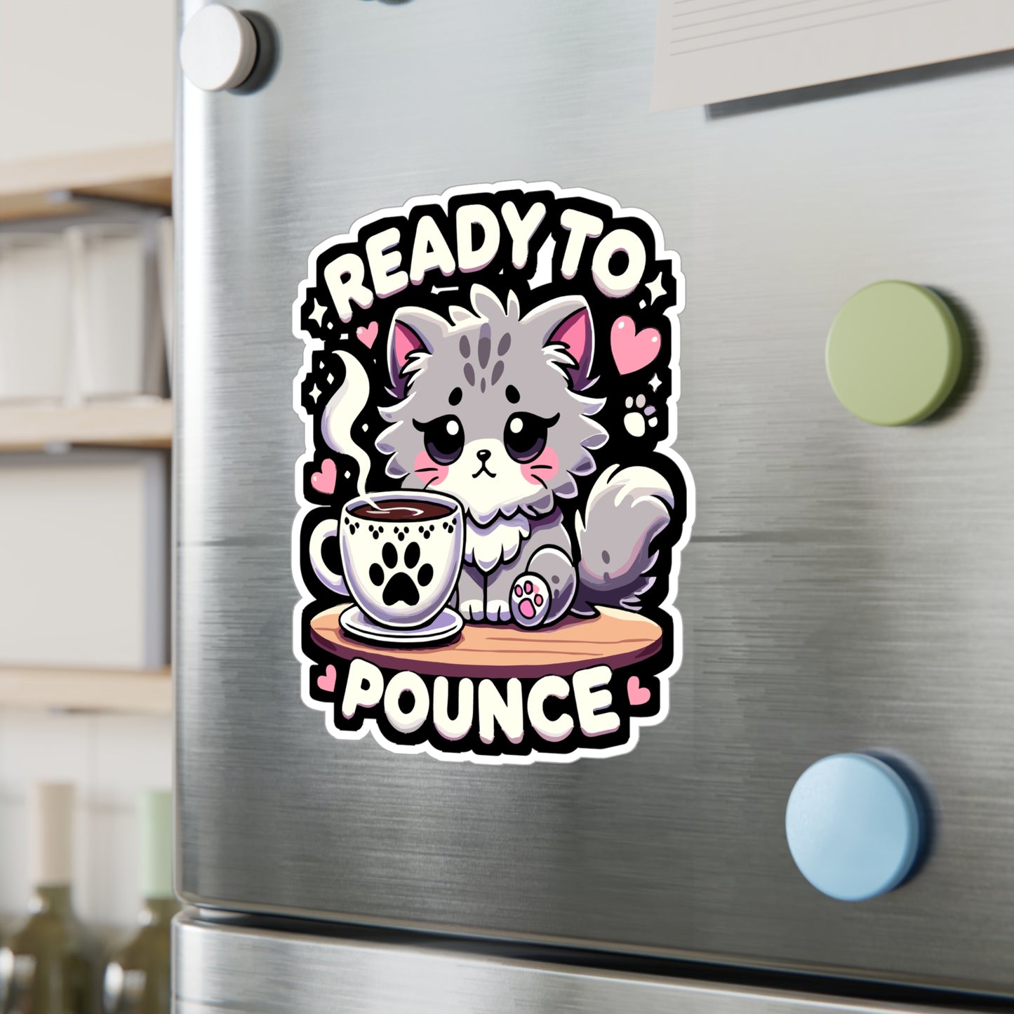 Ready to Pounce - Cute cat Sticker for Laptop Sticker. Water Bottle Sticker, Vinyl Coffee Decal - Cute cat Gift