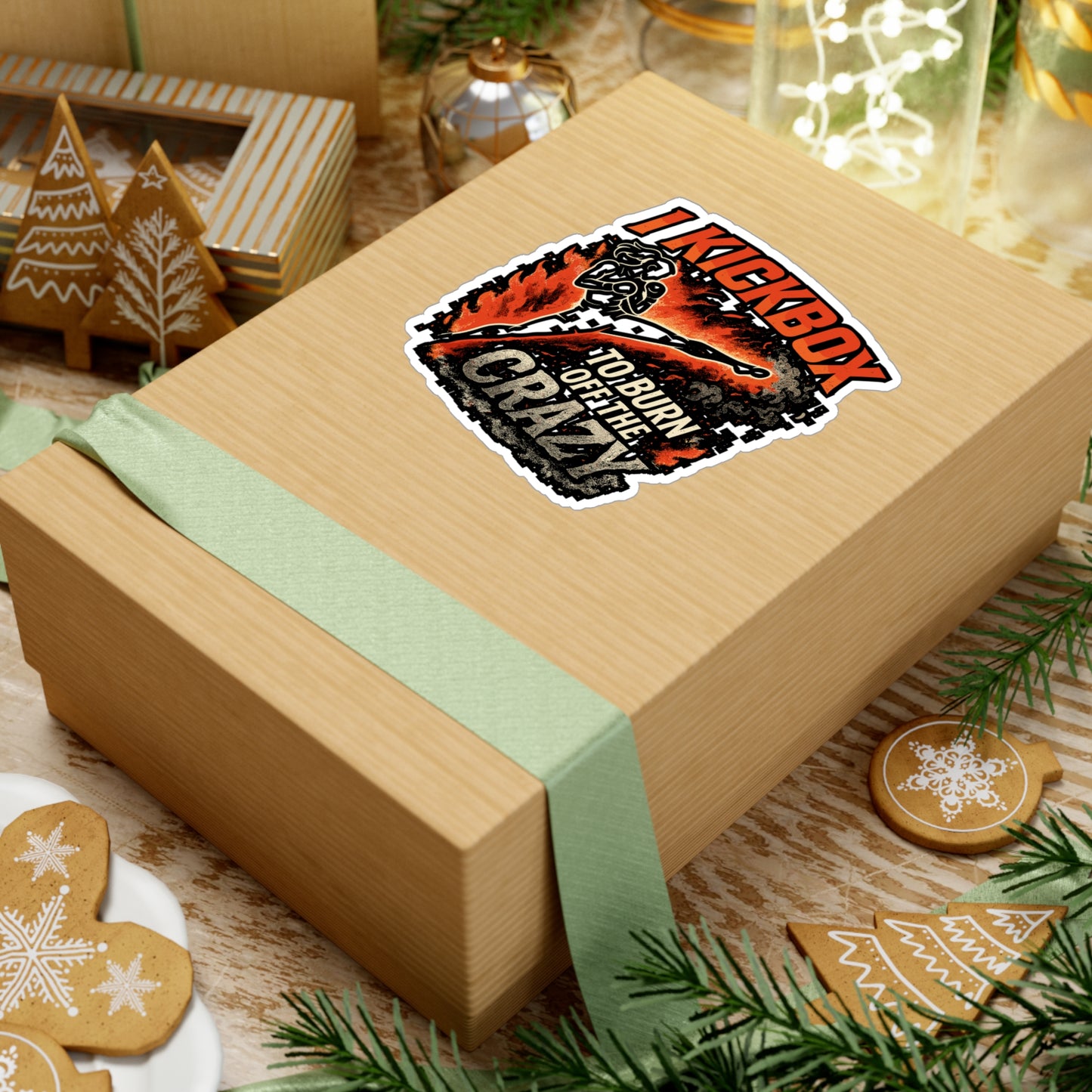 I Kickbox To Burn Off The Crazy - Kickboxing Sticker for Laptop, Water Bottle - Funny Gift for Women, Athletes, Fitness Fans