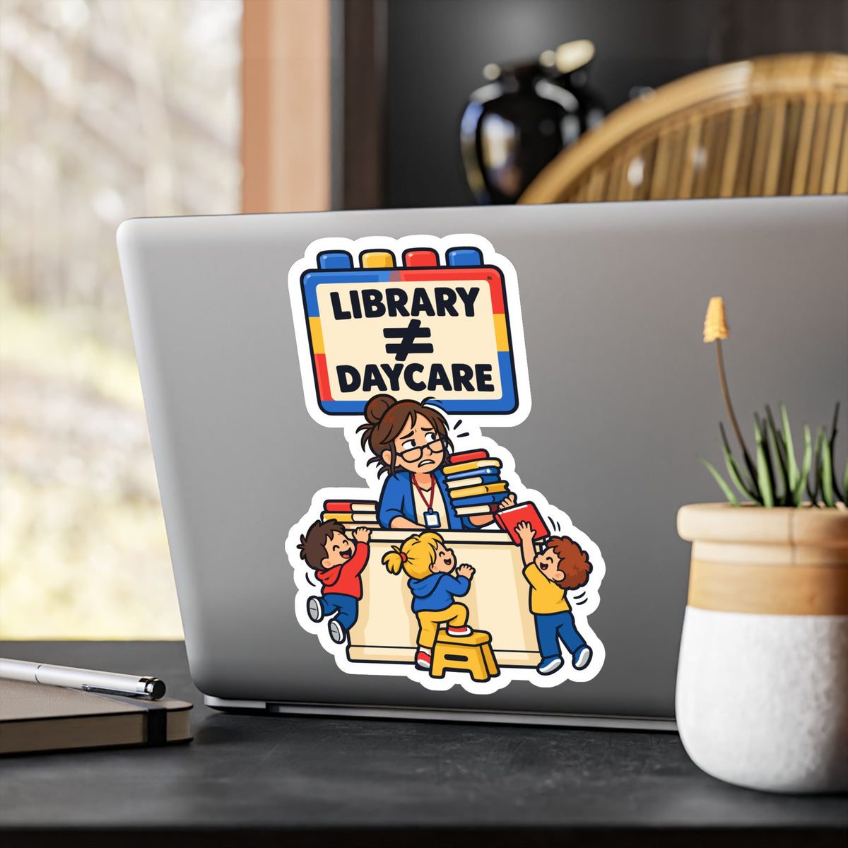 Librarian Sticker, Library ≠ Daycare Design with Fabulous Magical Unicorn Decals for Laptop or Water Bottle