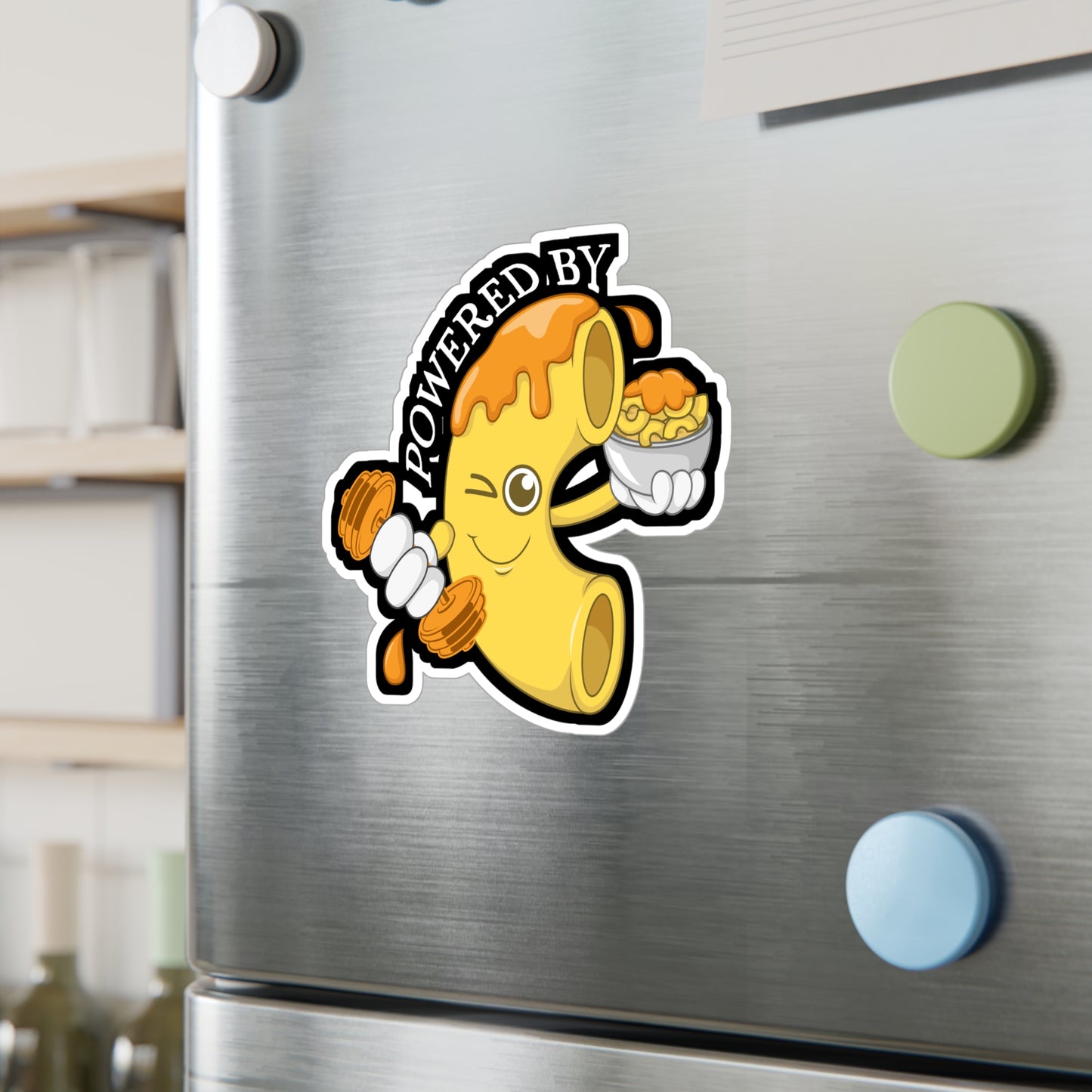 Mac & Cheese Powered By - Macaroni Sticker for Laptop Sticker. Water Bottle Sticker, Vinyl Mac Decal - Macaroni Gift