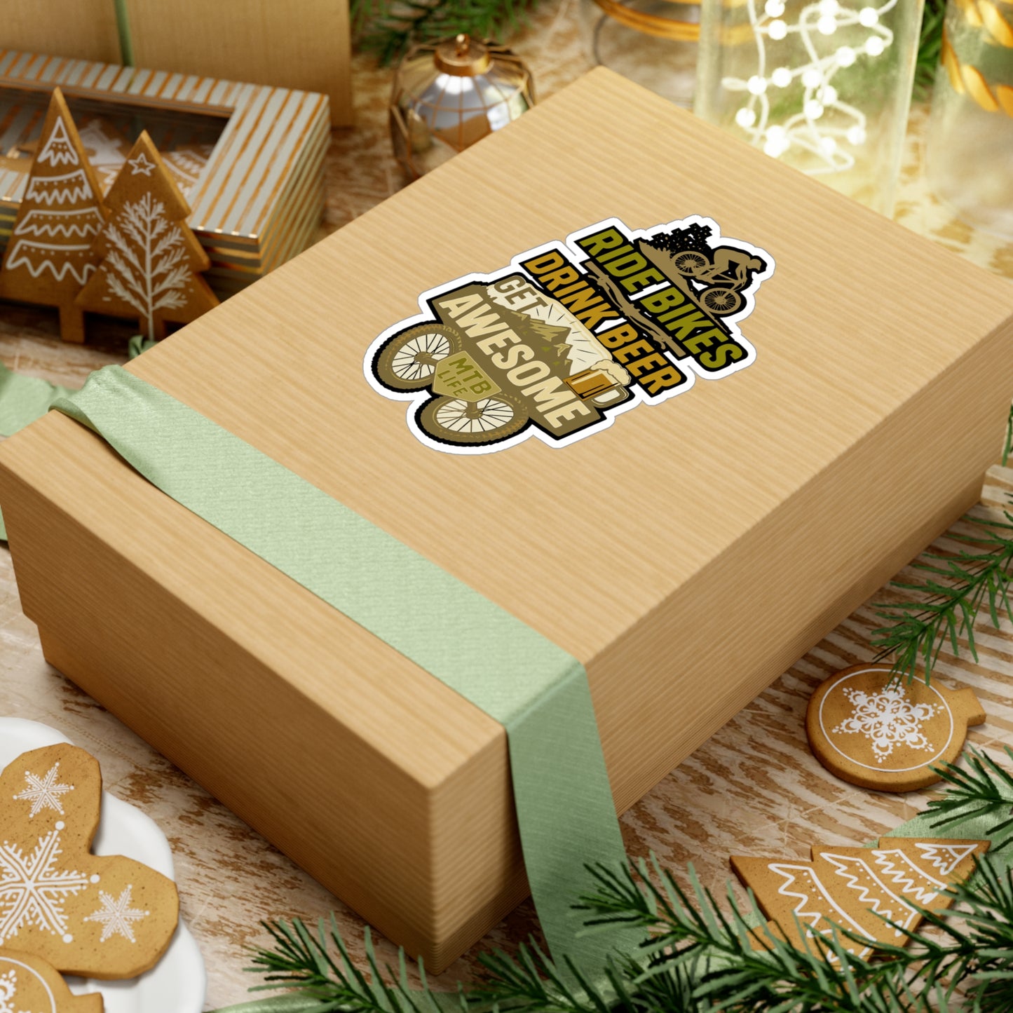 Ride Bikes Drink Beer Get Awesome - Mountain Biker Sticker for Water Bottle, Laptop, Mountain Biker Gift, Cycling Enthusiast Decal