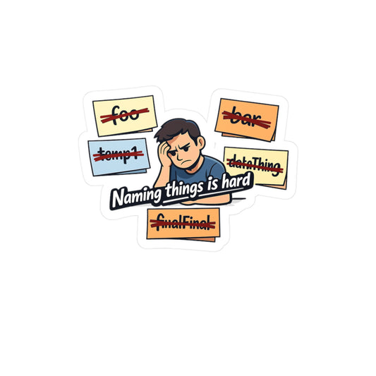 Coding Sticker Naming Things Is Hard Funny Programmer Decals, Waterproof Vinyl for Laptop, Water Bottle, Source Code Semicolon Humor