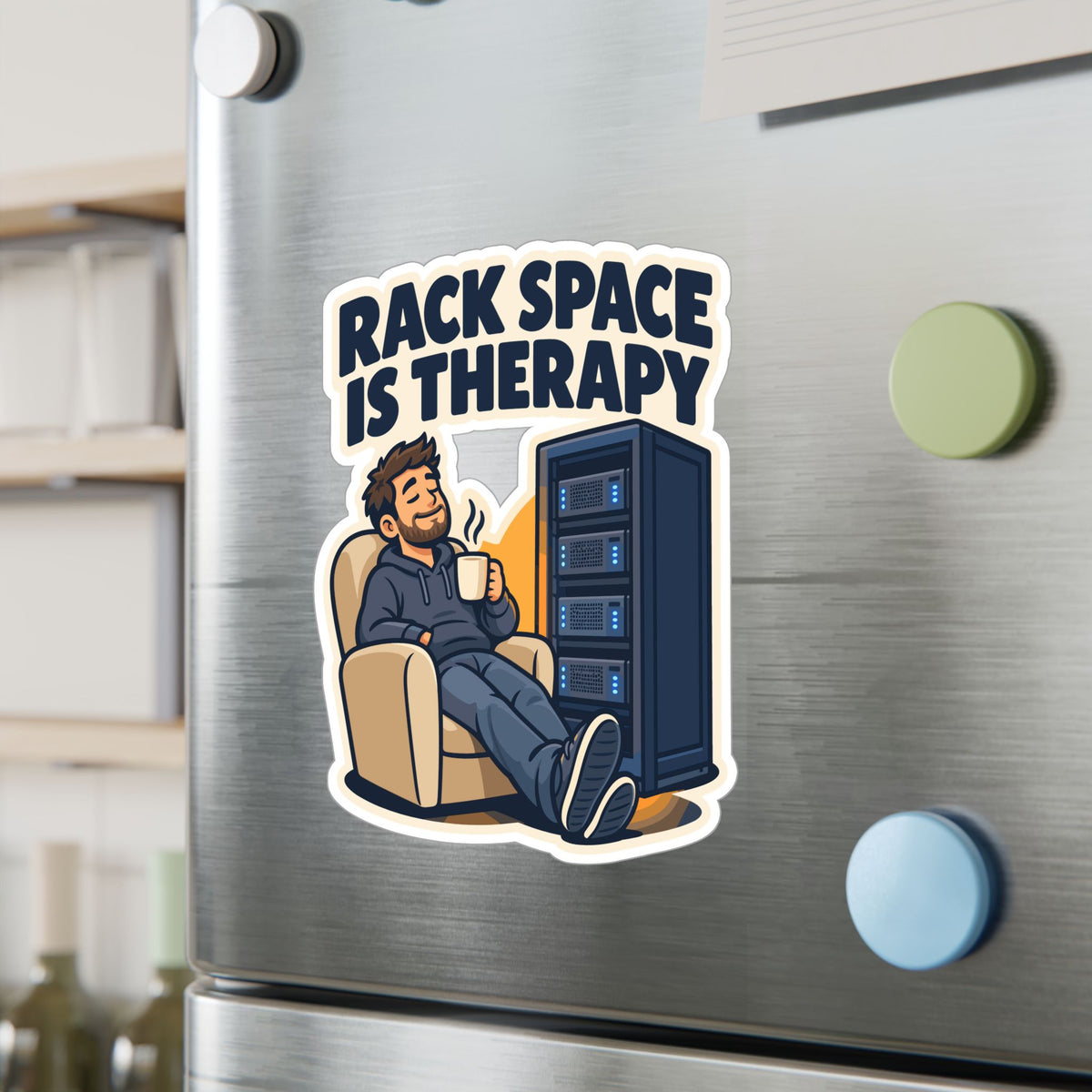 tech Sticker – Rack Space Is Therapy, Reboot Button and Bandage Humor Decals for Laptop and Water Bottle