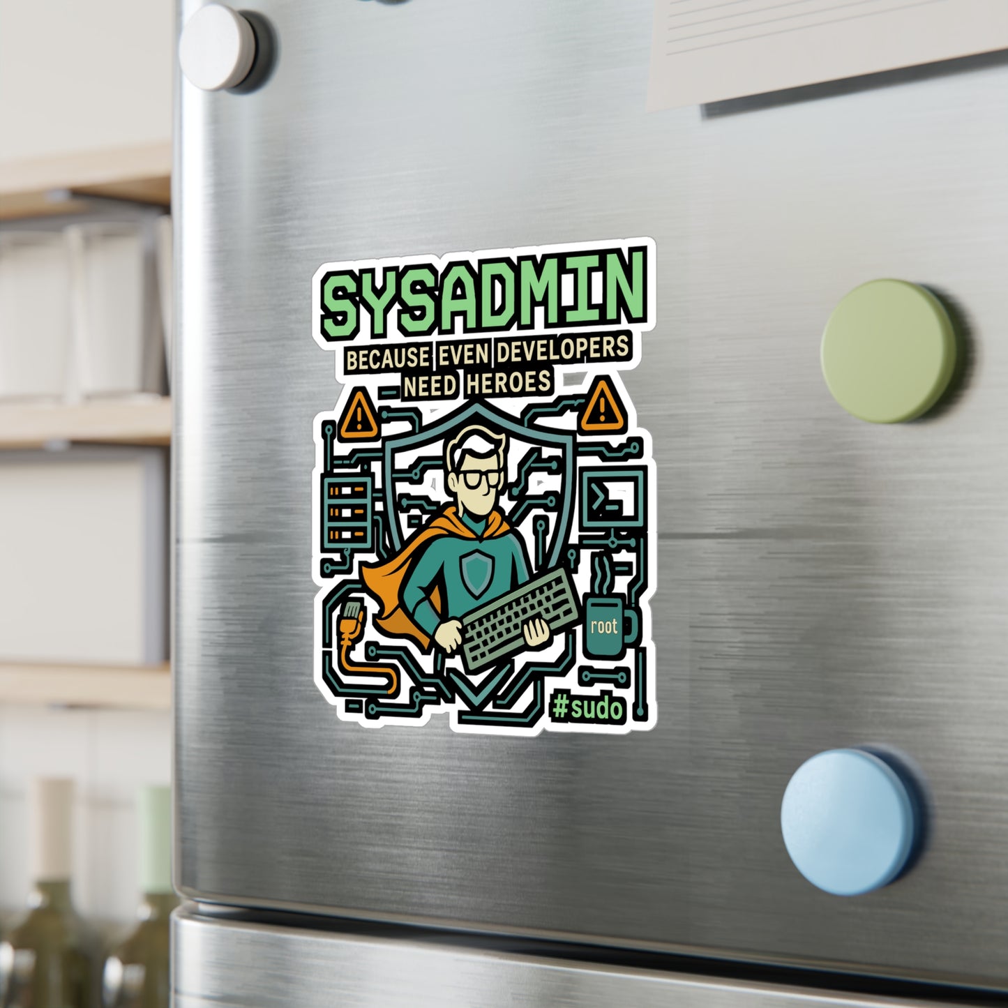 Sysadmin Sticker – "Sysadmin Because Even Developers Need Heroes" Decals for Laptop, Server Room, Waterproof Vinyl, Gift for Network Engineer, Protocol Fans