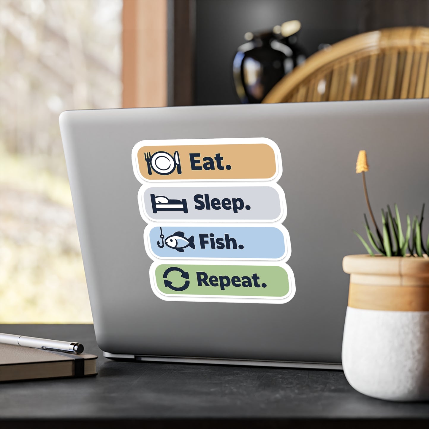 Fishing Sticker Eat. Sleep. Fish. Repeat. Waterproof Vinyl Decals for Laptop Water Bottle Angling Lake Boating Lovers