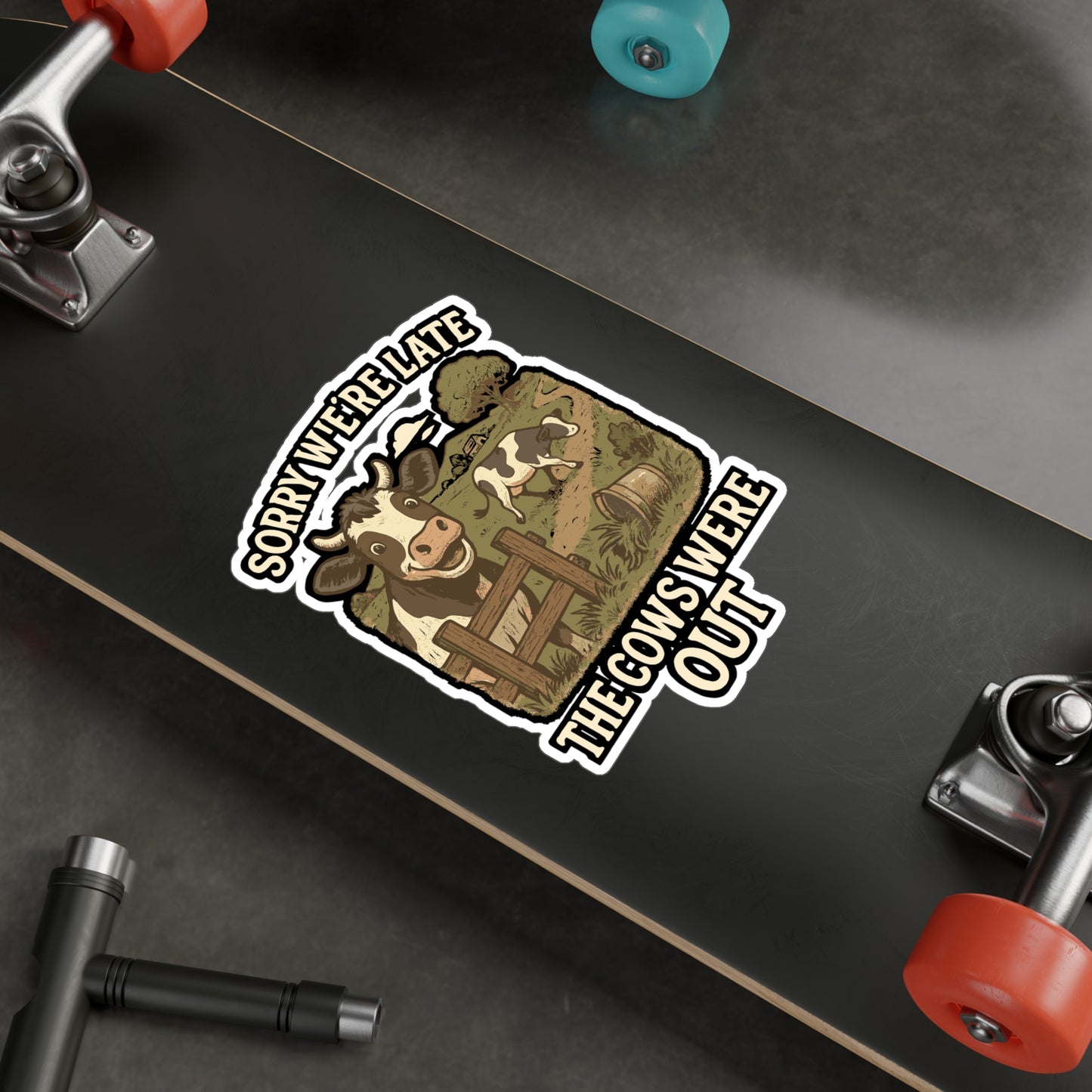 Cow Sticker – Sorry We're Late The Cows Were Out Funny Decals for Laptop, Water Bottle, Waterproof Vinyl Heifer Calf Bull Gift
