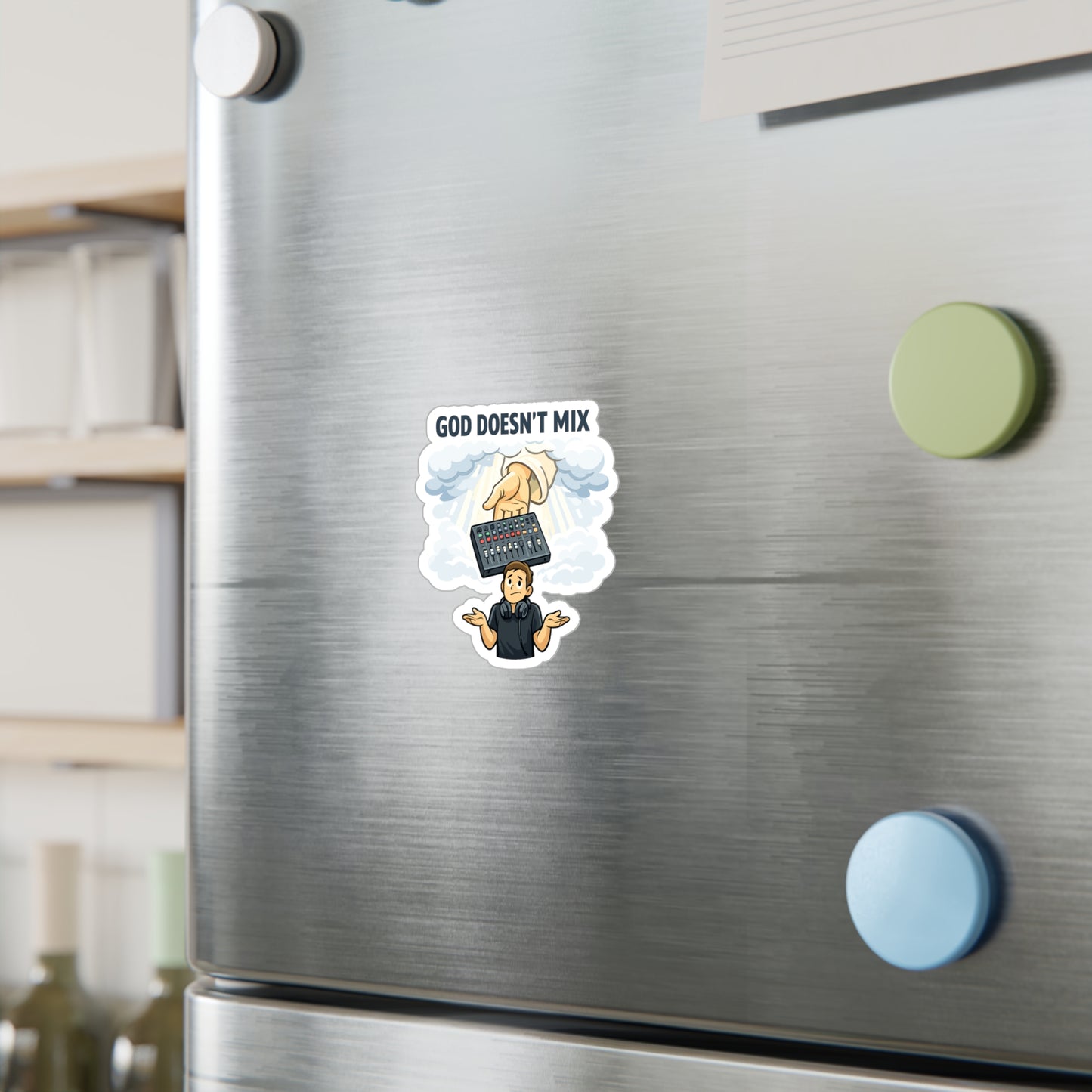 Audio Engineer Sticker God Doesn’t Mix Vinyl Waterproof decals for Laptop Water Bottle, Sound Engineer Audio Technician Monitor Humor