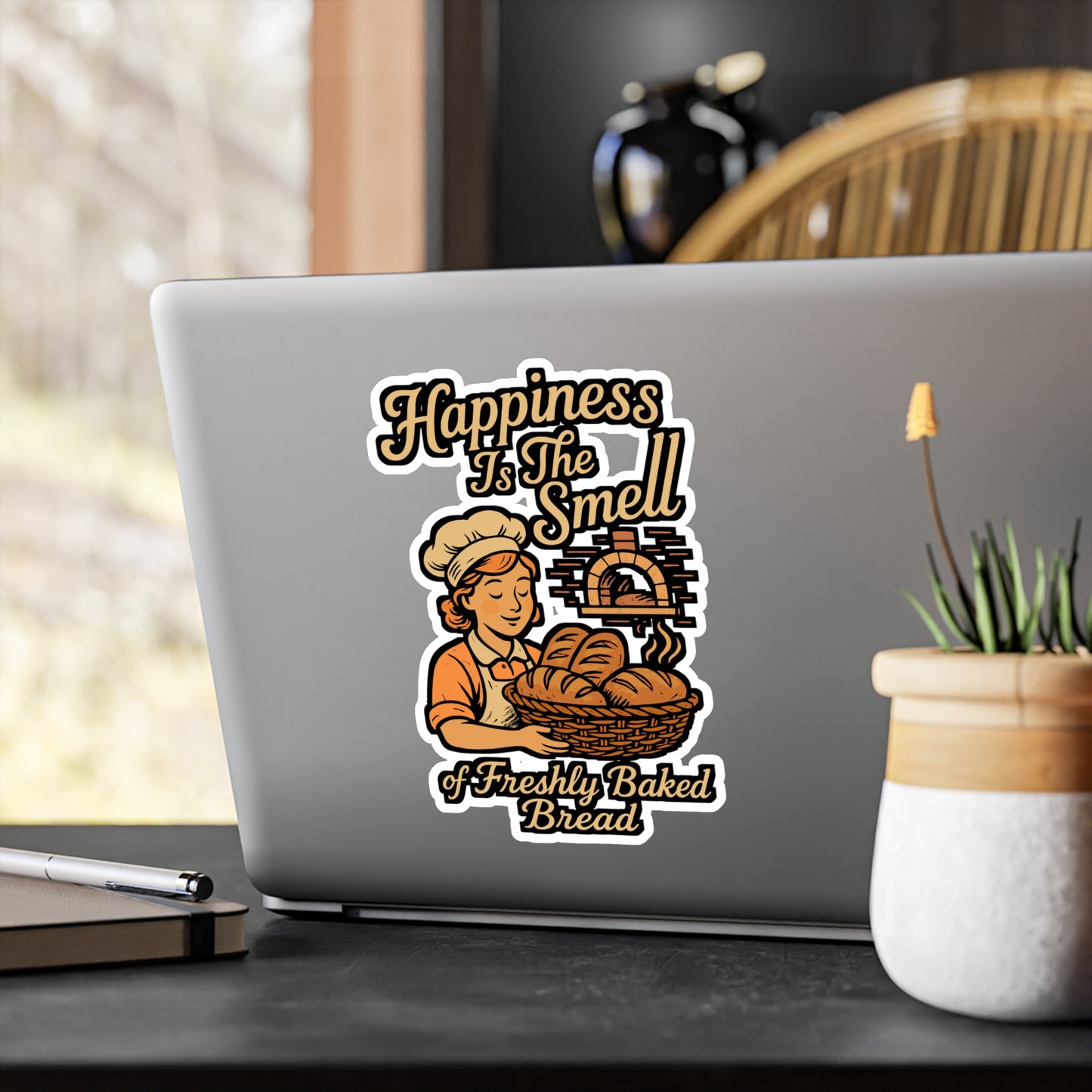 Happiness Is The Smell Of Freshly Baked Bread – Vinyl Sticker for Laptop or Water Bottle | Bakery Decor, Bread Lover Gift, Funny Kitchen Accessory