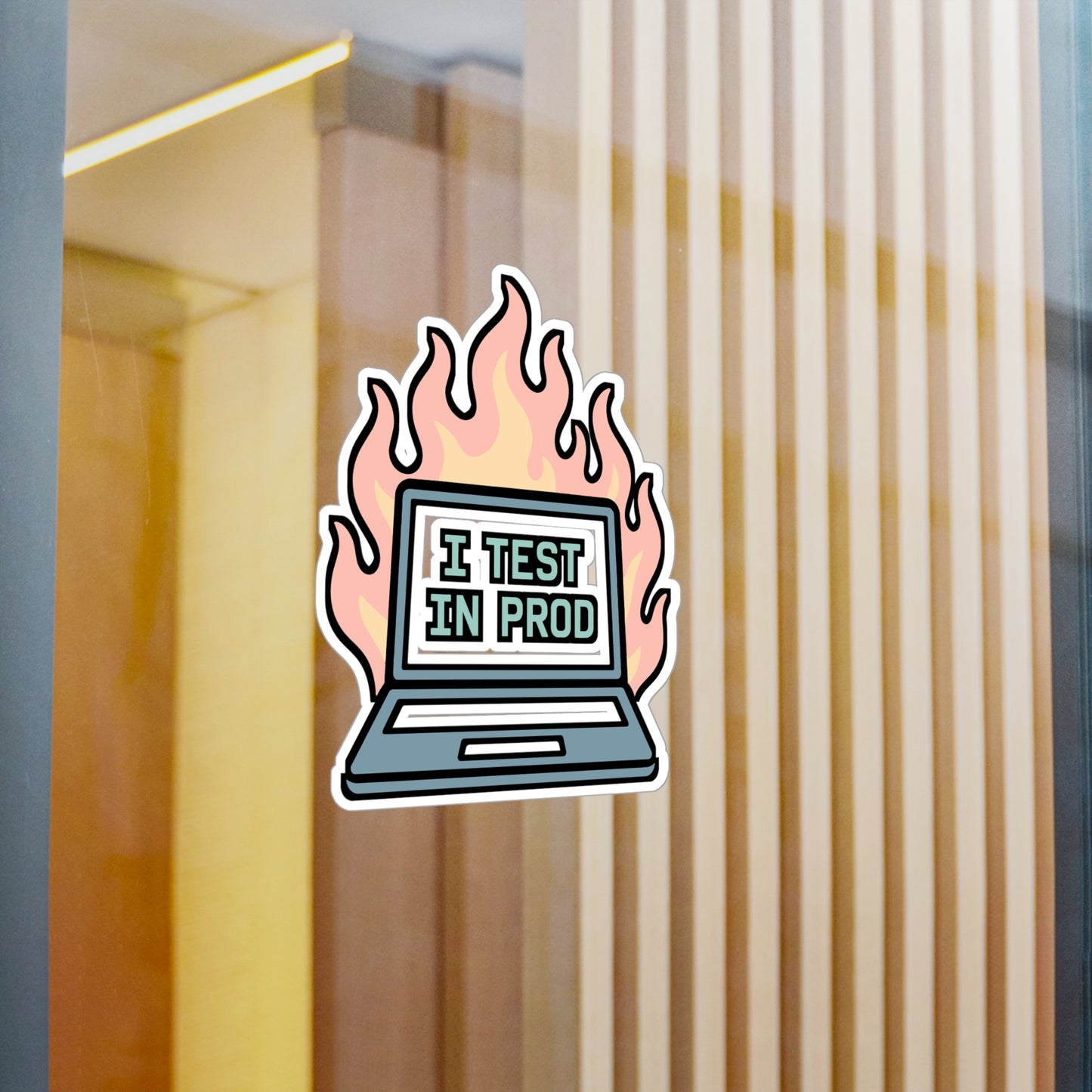 Developer Sticker – "I Test In Prod" Funny Coding Decal for Laptop, Water Bottle, Programmers, Software Engineers, Waterproof Vinyl, Programming Gift
