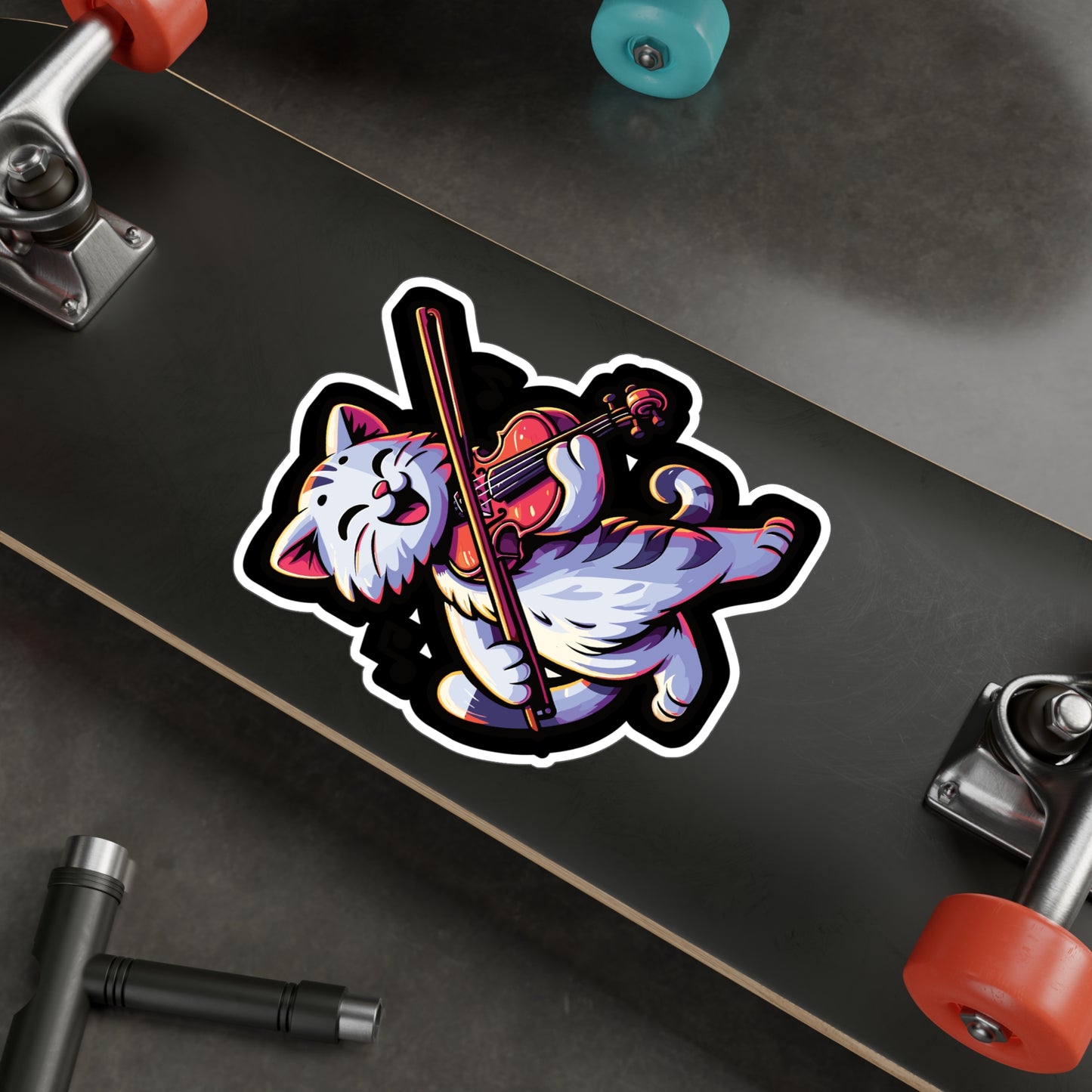 Musician Cat Violin - Violin Sticker for Car Window Laptop Sticker. Water Bottle Sticker, Vinyl Treble Decal, Pitch Sticker - Violin Gift