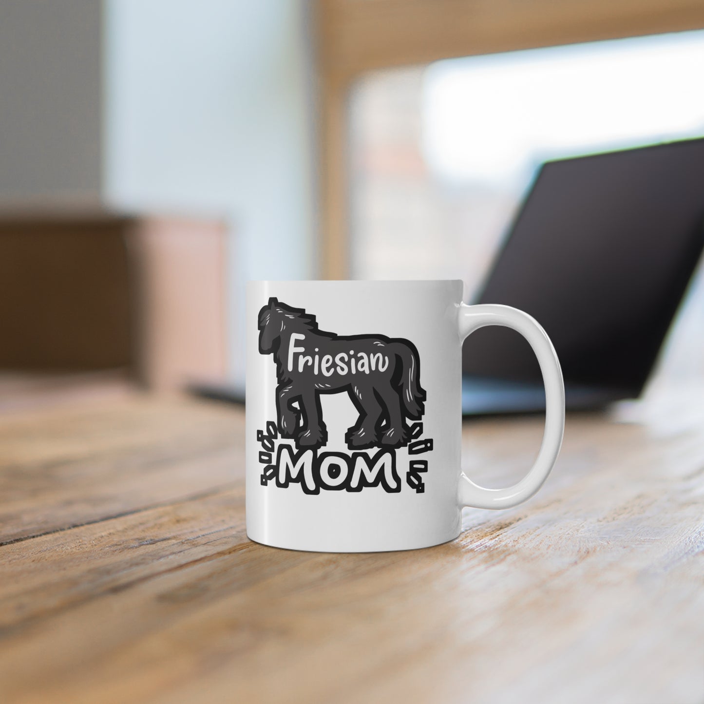 Friesian Horse - Friesian Mug for Coffee 11oz. Friesian Cup, White ceramic, Cowgirl Mug, Slobber Tea Cup - Friesian Gift