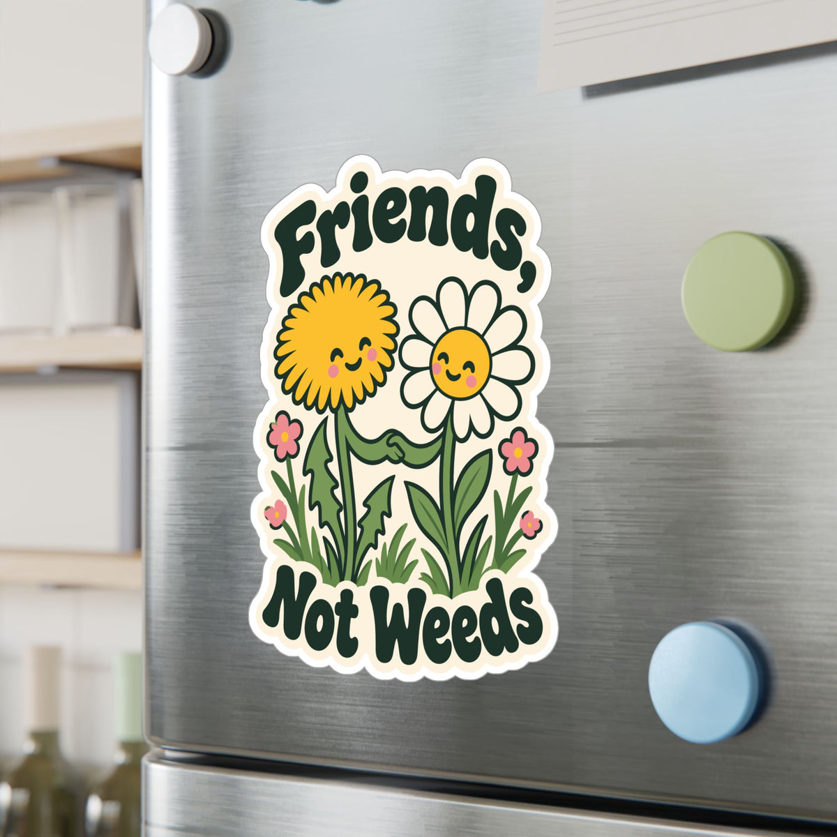 Plants Sticker "Friends Not Weeds" – Dandelion Design Celebrating Nature and Friendship, Decals for Laptop and Water Bottle
