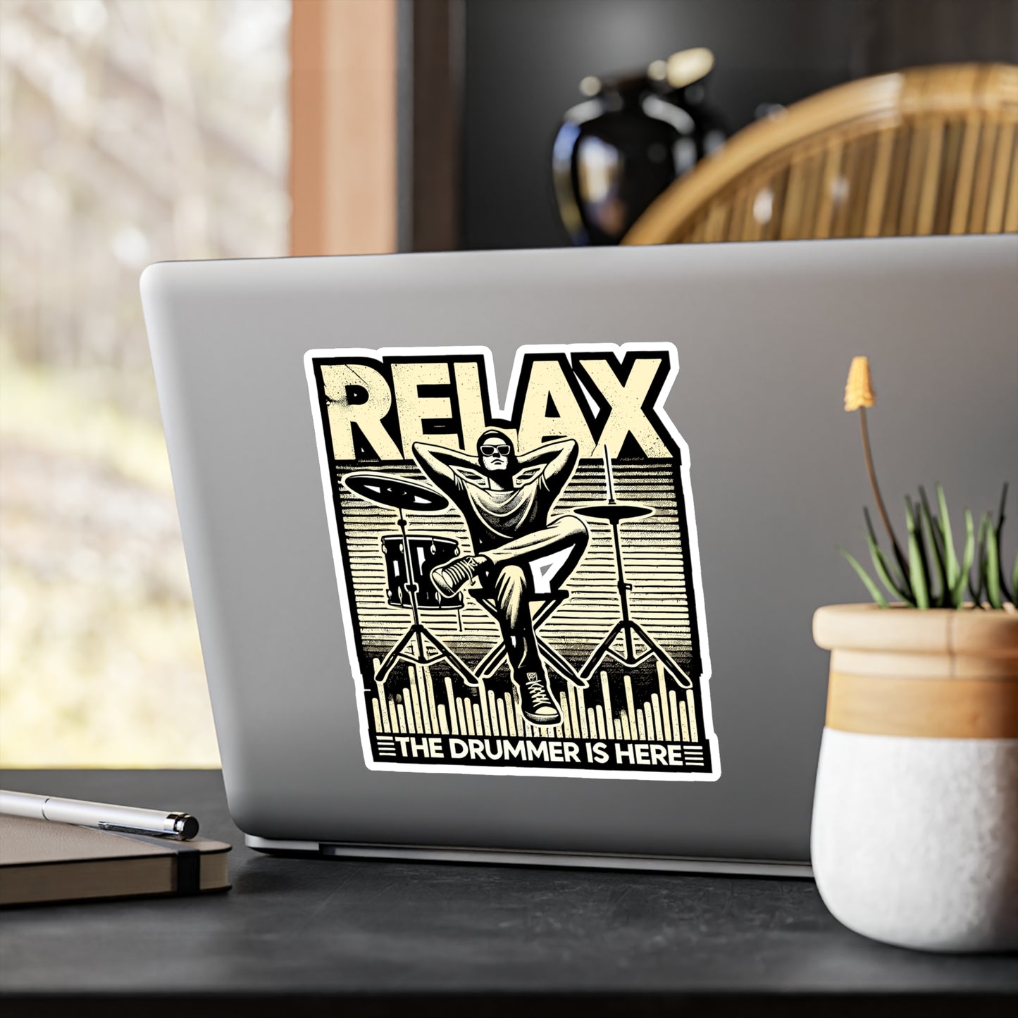 Relax The Drummer Is Here - Drummer Sticker for Laptop Sticker. Water Bottle Sticker, Vinyl Drumming Decal - Drummer Gift
