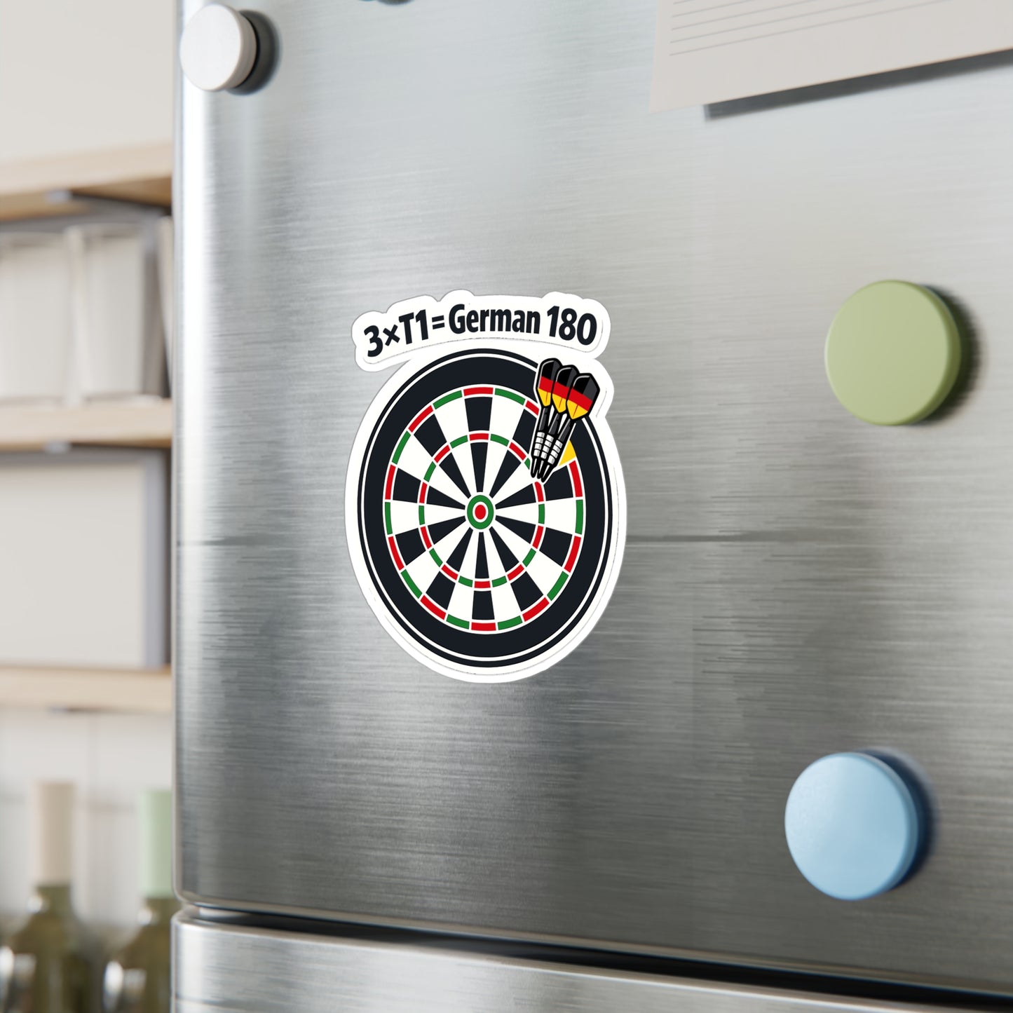Dart Sticker 3×T1 = German 180 Funny Dartboard Decals, Waterproof Vinyl for Laptop Water Bottle, Drinking Team Arrow Design