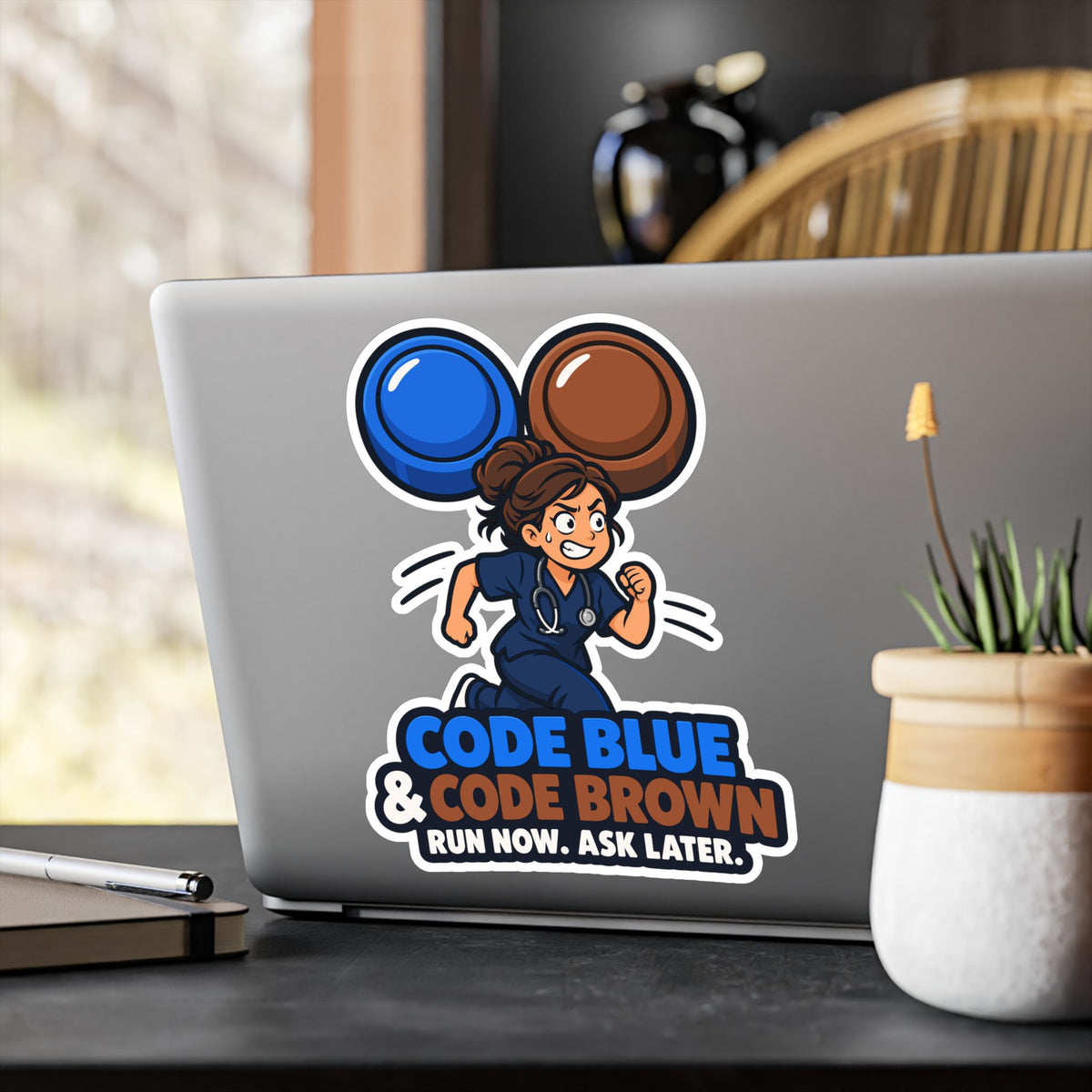 Nurse Sticker Code Blue & Brown, Waterproof Vinyl Decals for Laptop, Water Bottle, Nursing Student Gift