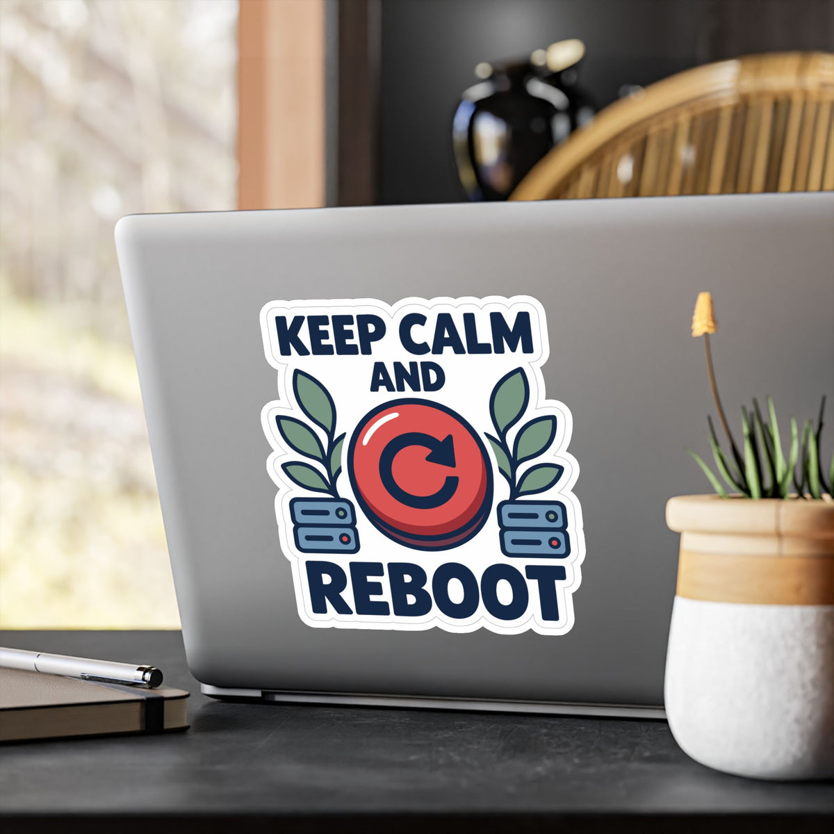 Tech Sticker - Keep Calm And Reboot, Button & Bandage Design Decals for Laptop or Water Bottle