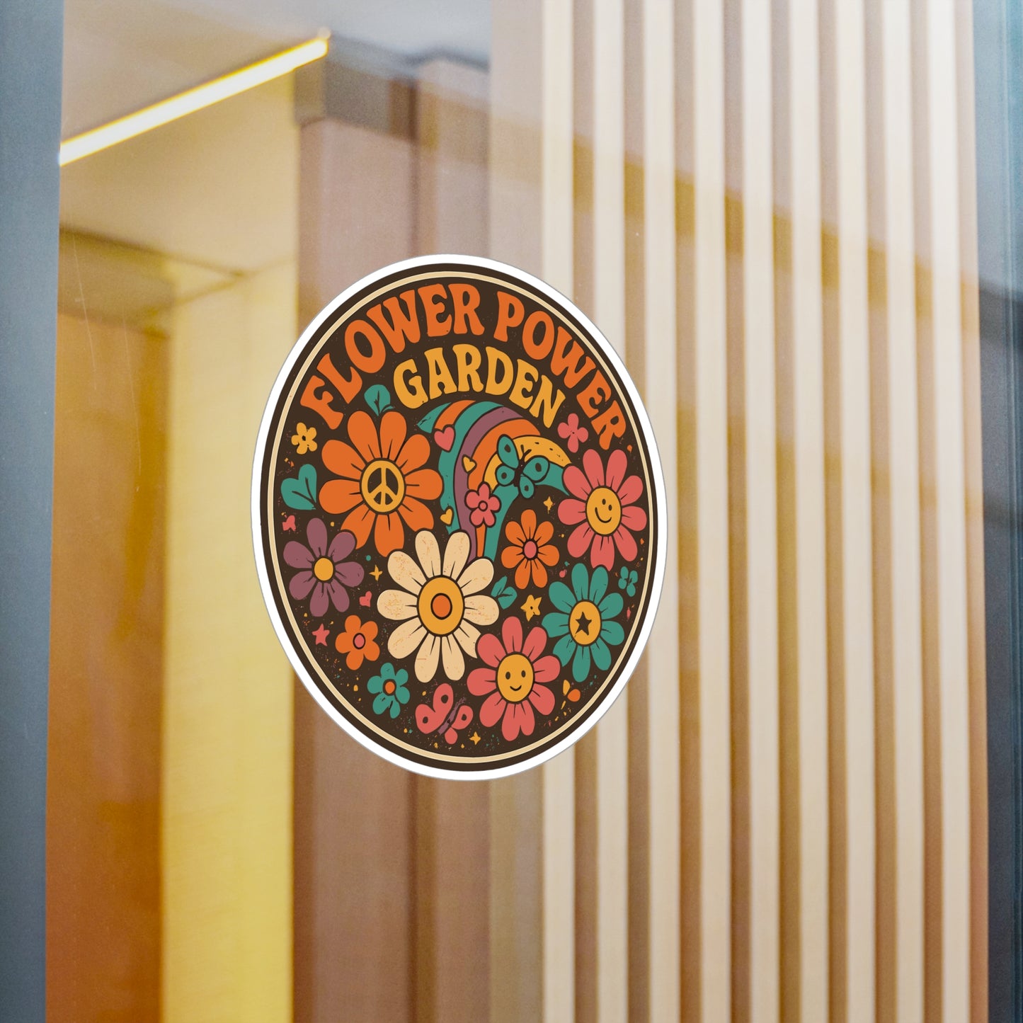Retro Sticker "Flower Power Garden" – Psychedelic Groovy Vintage Decals for Laptop, Water Bottle, Waterproof Vinyl, Fun Hippie Design